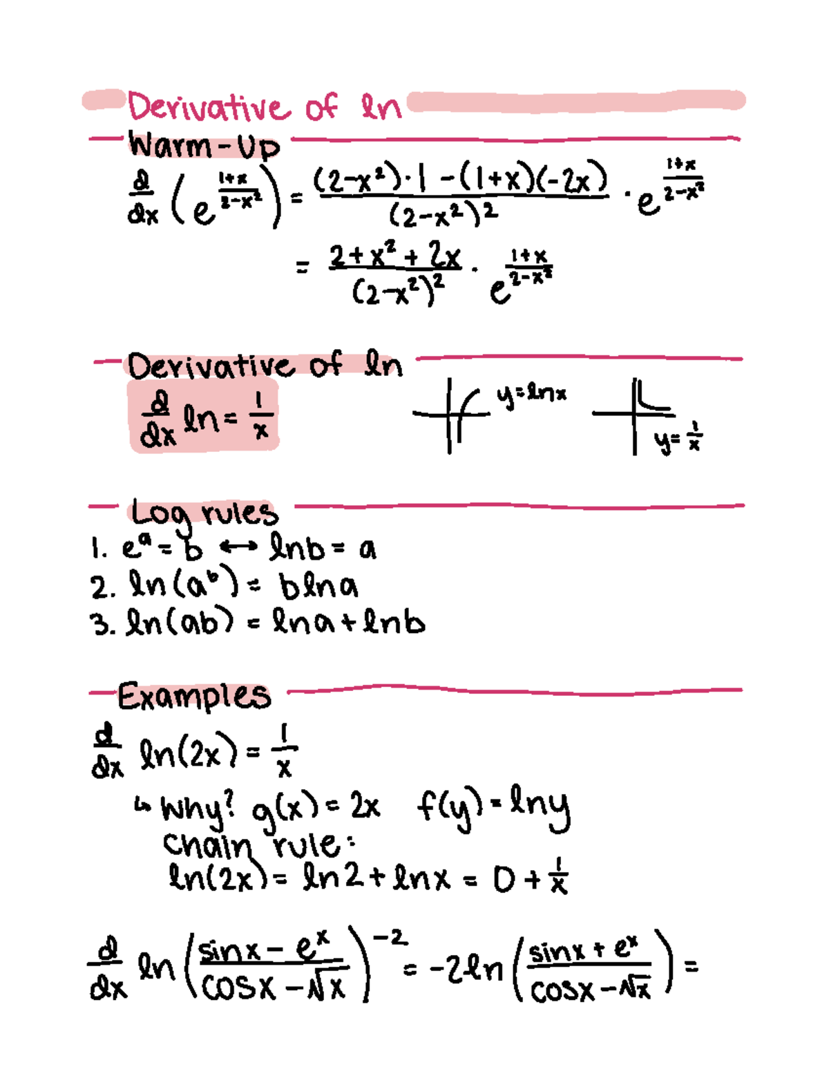 Derivative of ln (Lecture 12) - MA 16010 - Studocu