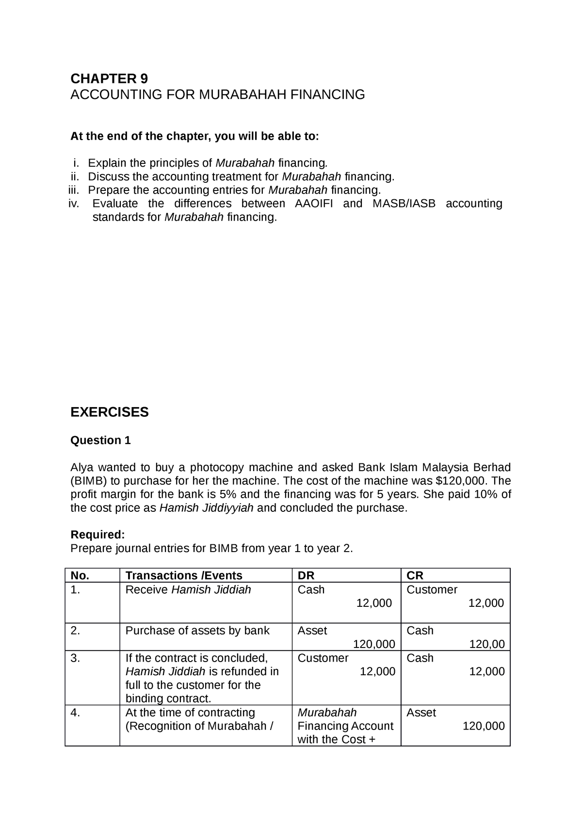 questions and answer isfin - CHAPTER 9 ACCOUNTING FOR MURABAHAH 