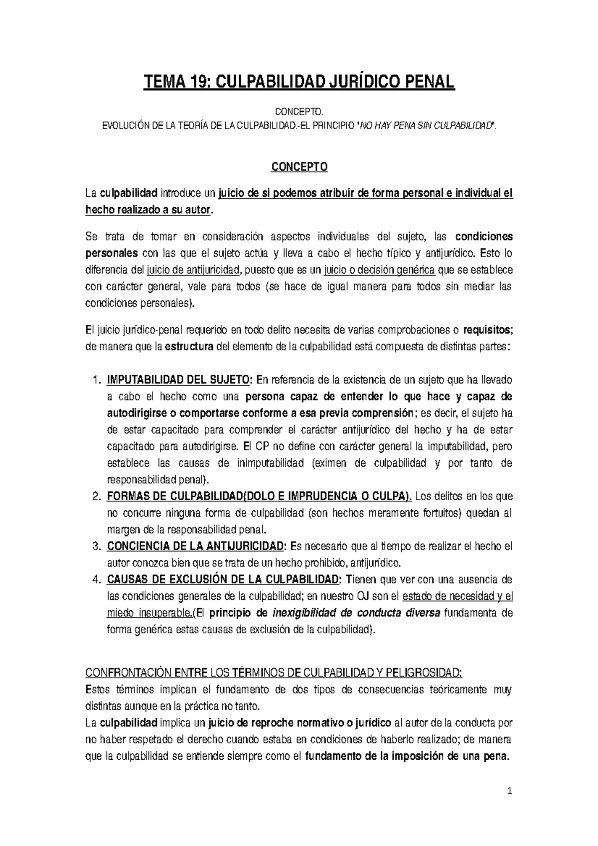 TEMA 19. Culpabilidad - Apuntes Penal 1 - TEMA 19: CULPABILIDAD ...