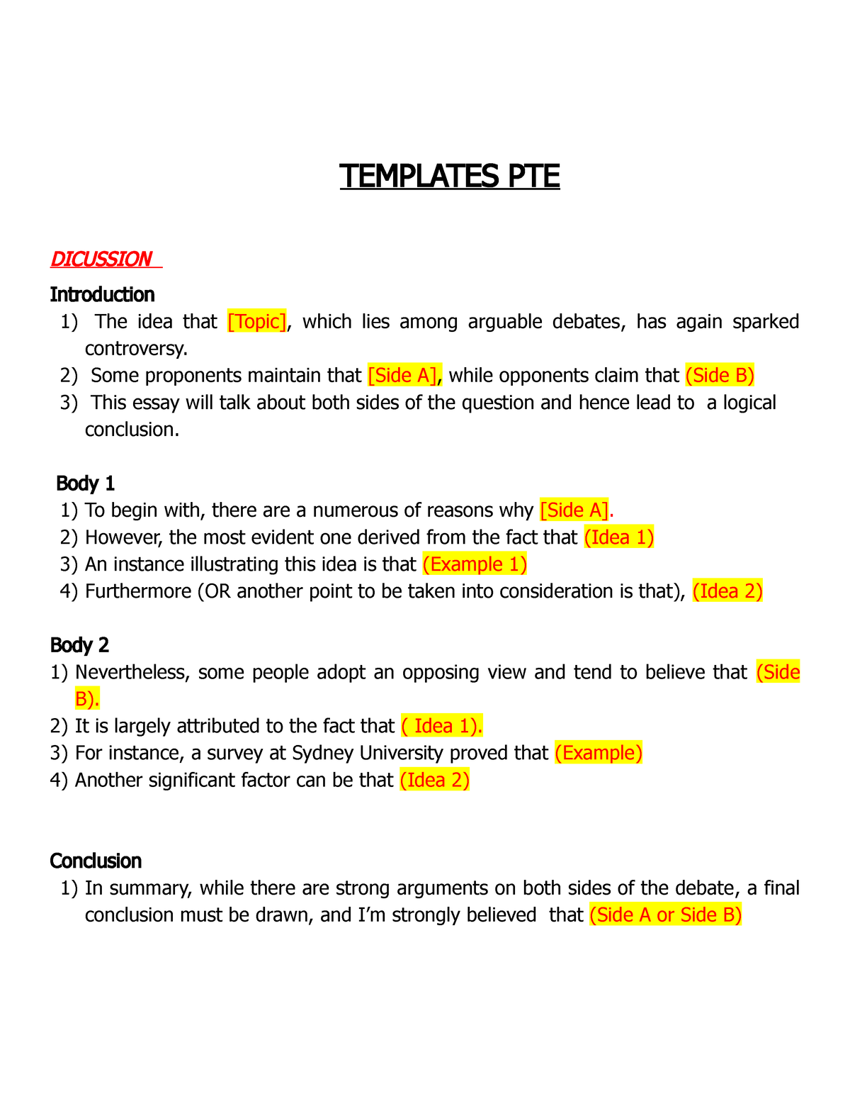 pte magic essay template