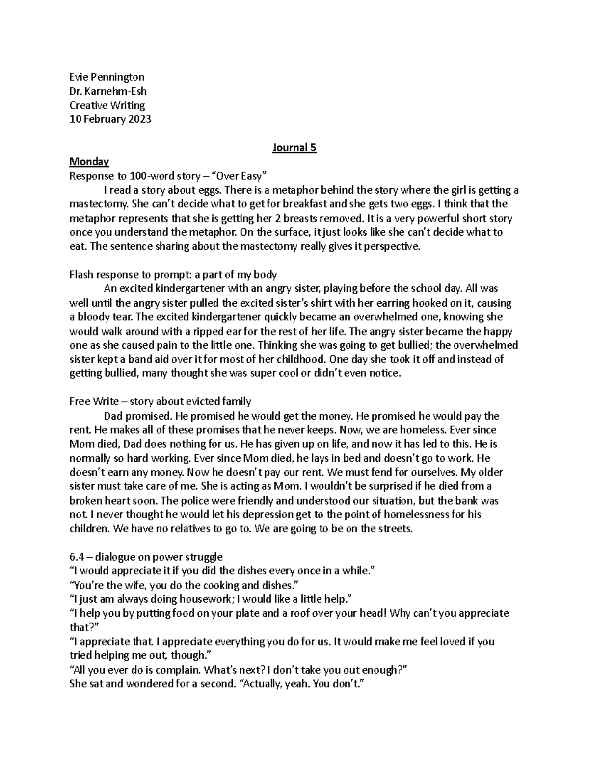 Journal 5 - week 5 - Evie Pennington Dr. Karnehm-Esh Creative Writing ...