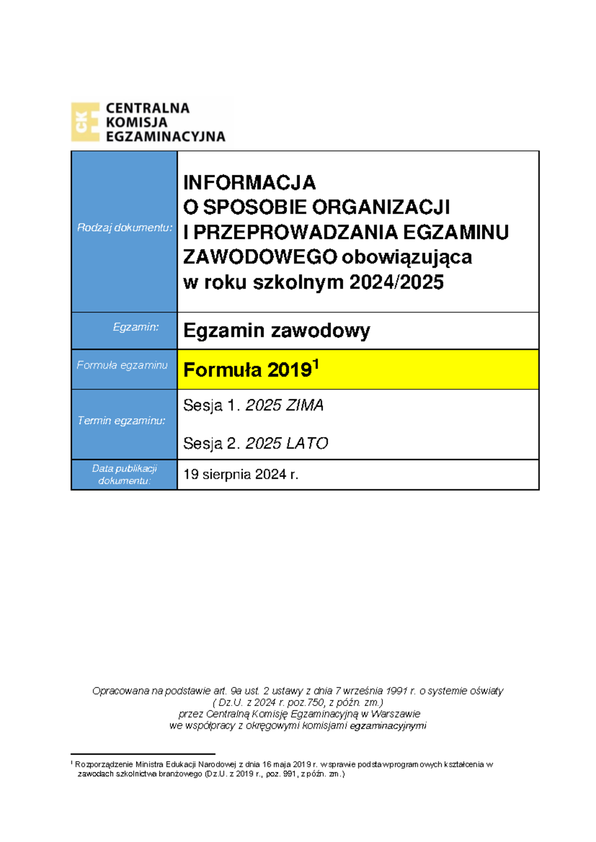 Informacja O Sposobie Organizacji I Przeprowadzania Egzaminu Zawodowego ...