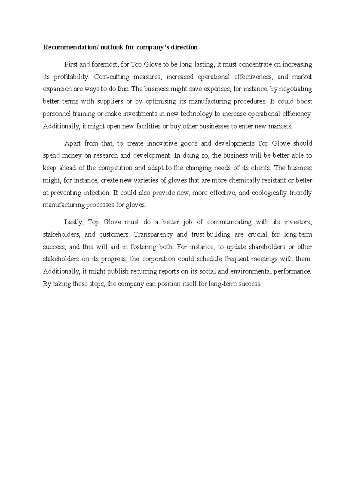 for TOP Glove outlook for company’s