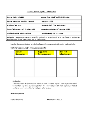 research work: Legal title - Annexure-V- Cover Page for Academic Tasks ...