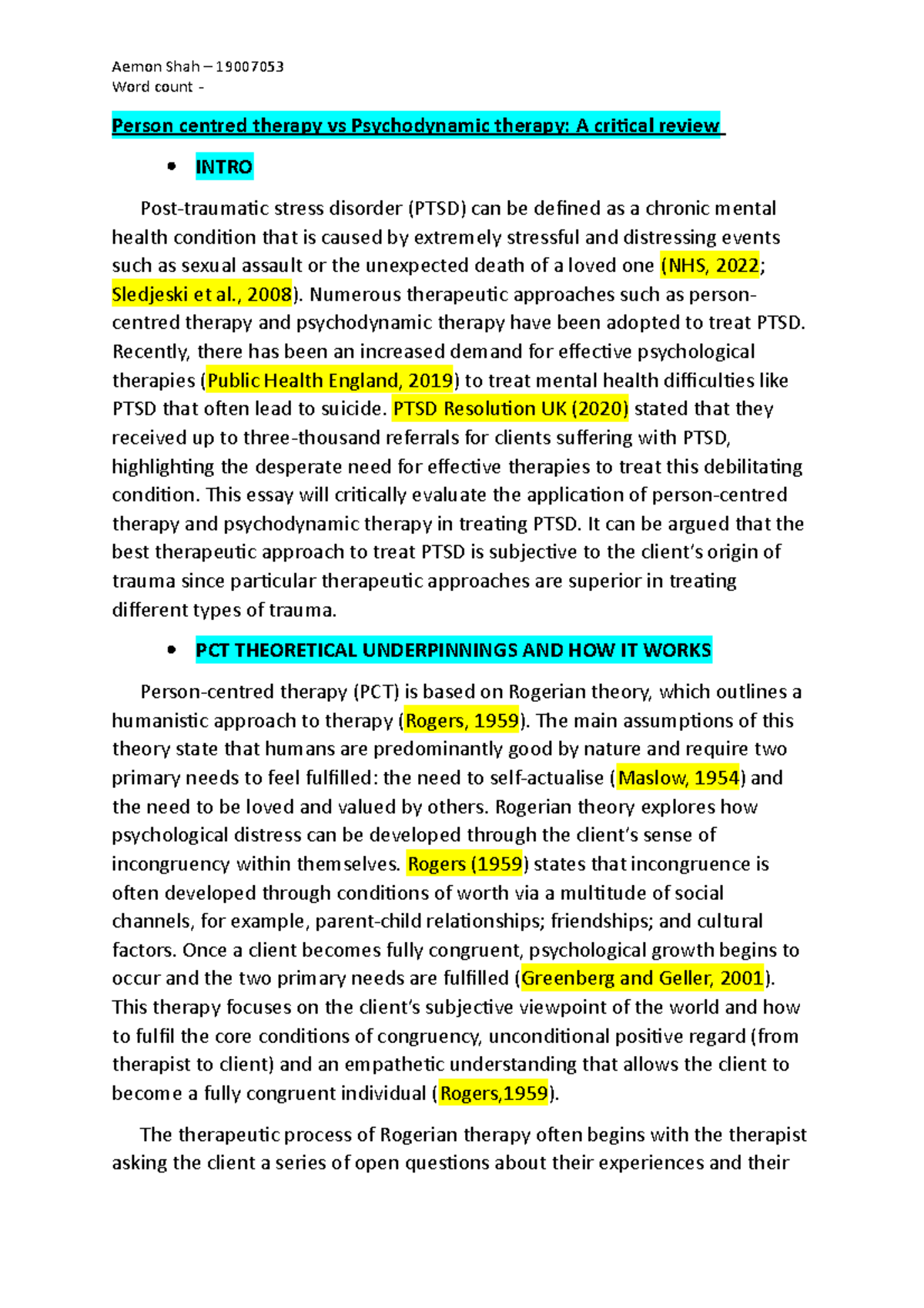 Ctp essay write up working copy - Word count - Person centred therapy ...