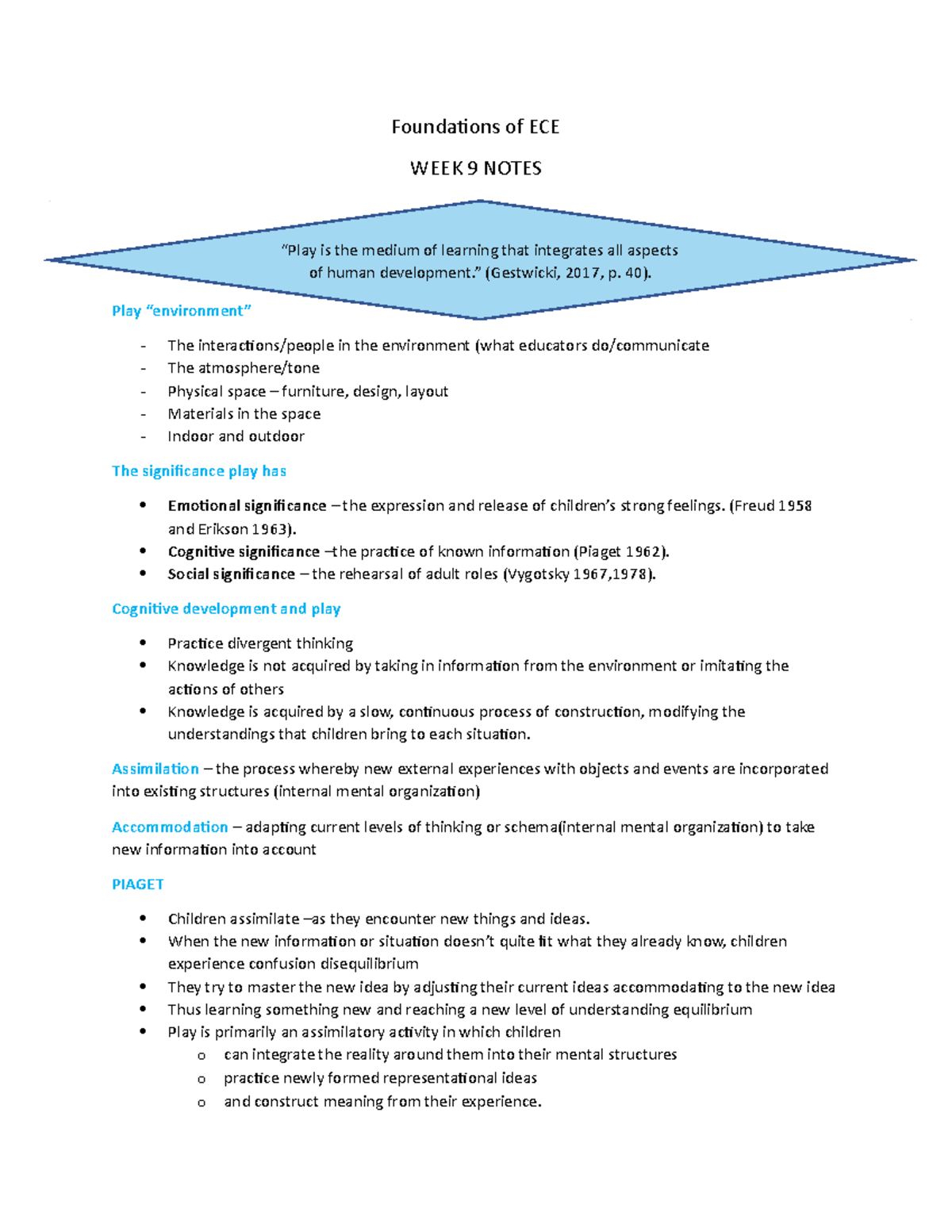 Week 9 notes - Foundations of ECE WEEK 9 NOTES Play “environment” The ...