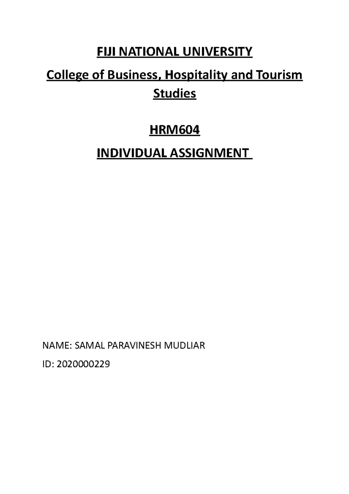 Hrm604 assignment - FIJI NATIONAL UNIVERSITY College of Business ...