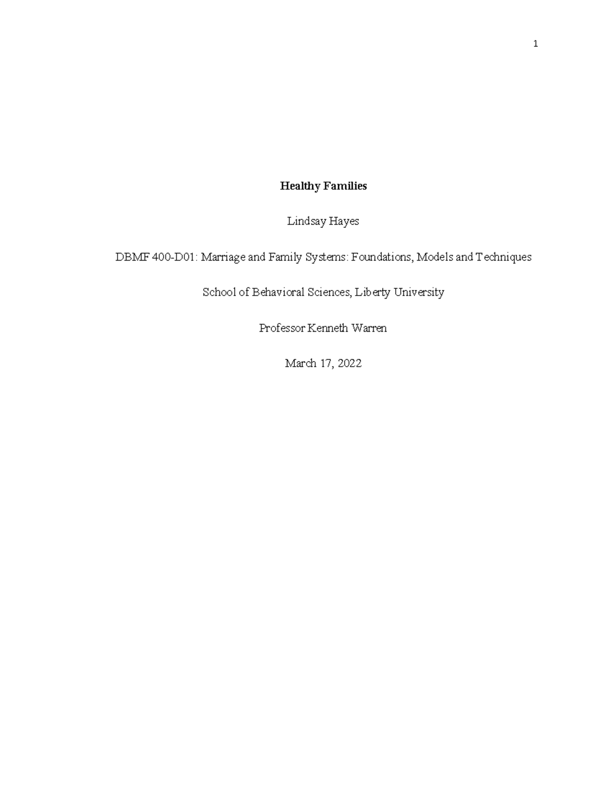Healthy Family DBMF 400 D01 Marriage and Family Systems Foundations ...