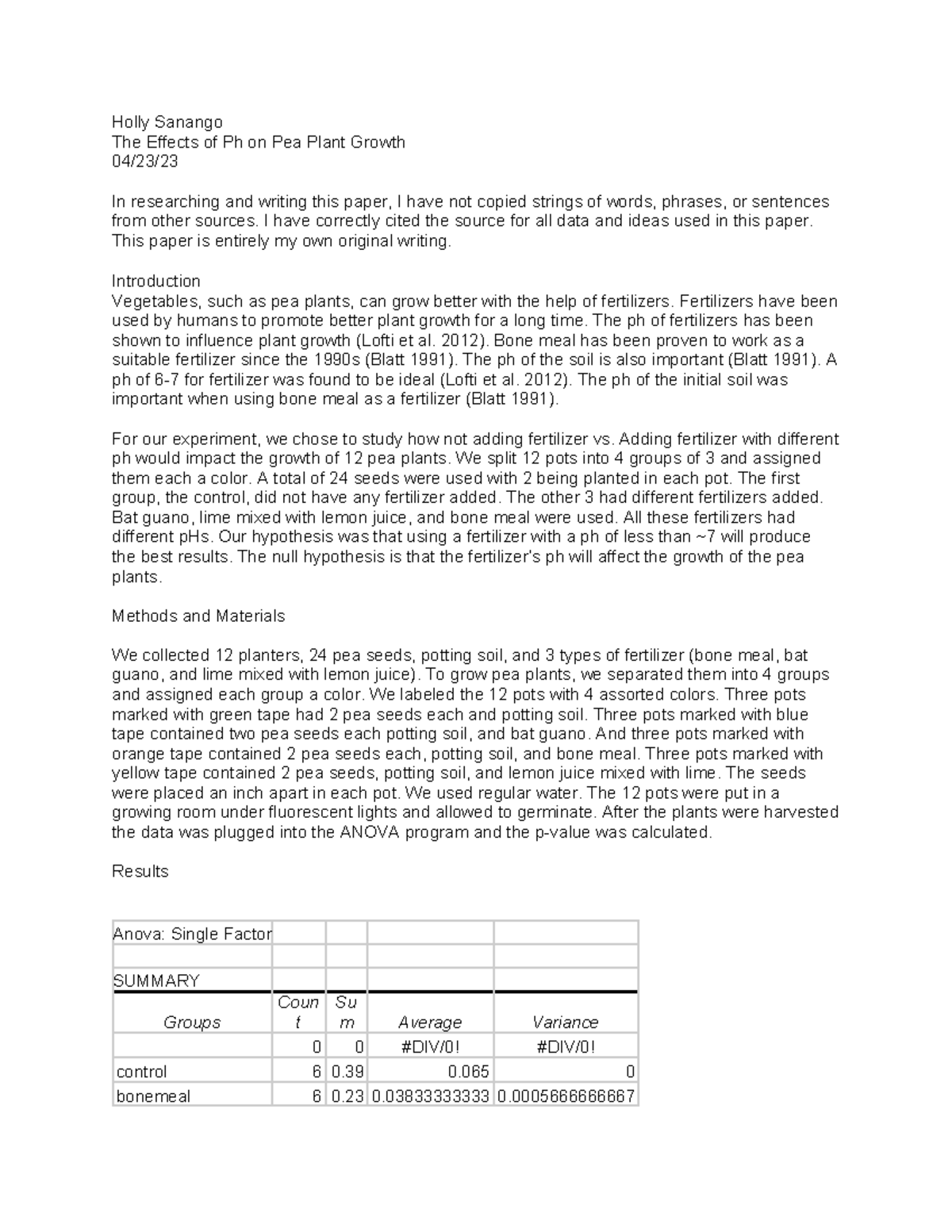 Independantstudyeco - Notes - Holly Sanango The Effects of Ph on Pea ...