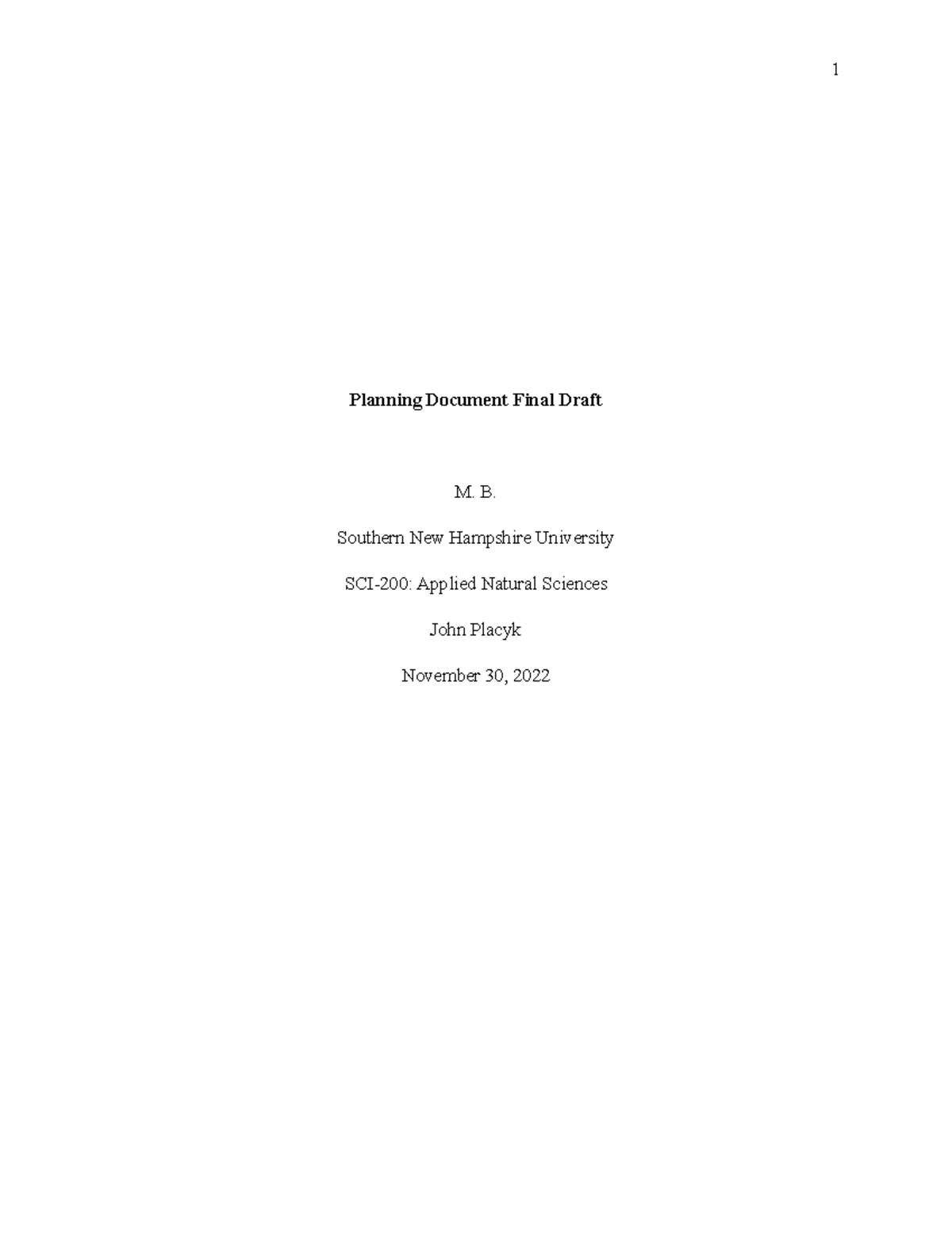 Planning Document Final Draft- Sci-200 - Planning Document Final Draft ...