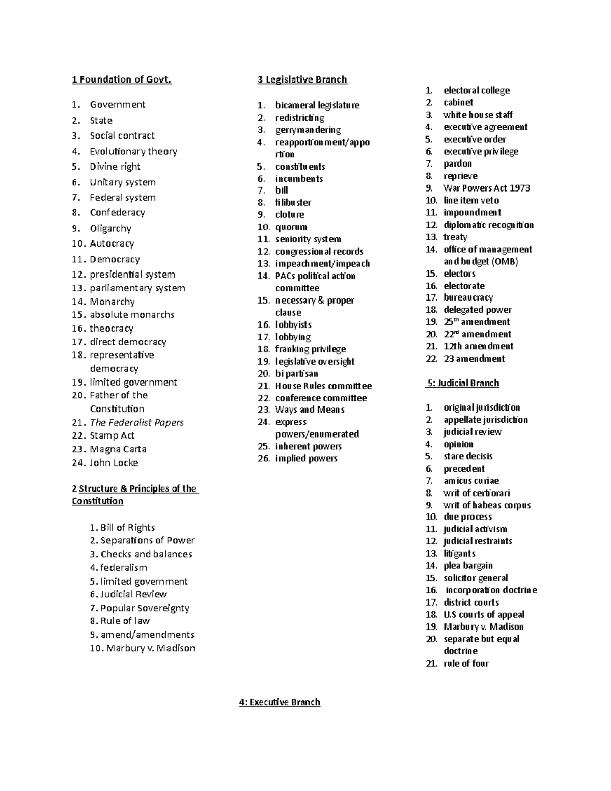 Political System Vocabulary List 1 - 1 Foundation of Govt. 1 ...