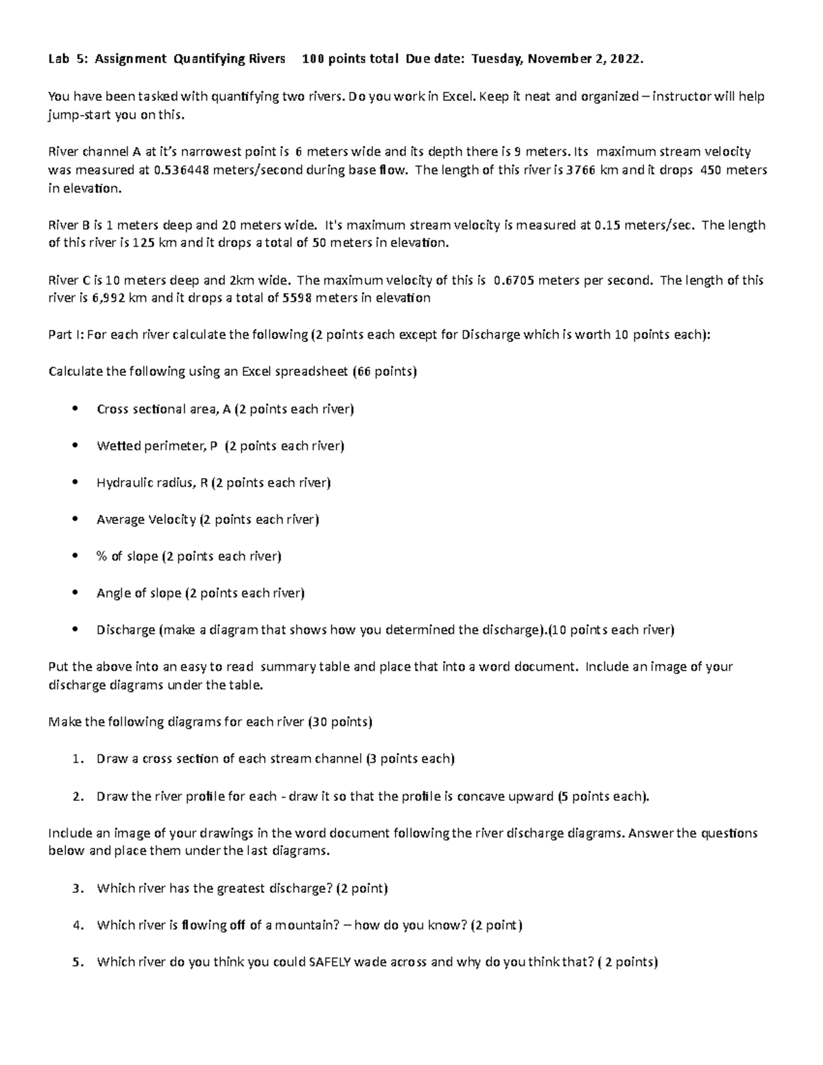 Lab5(1) Answers and lab help Lab 5 Assignment Quantifying Rivers