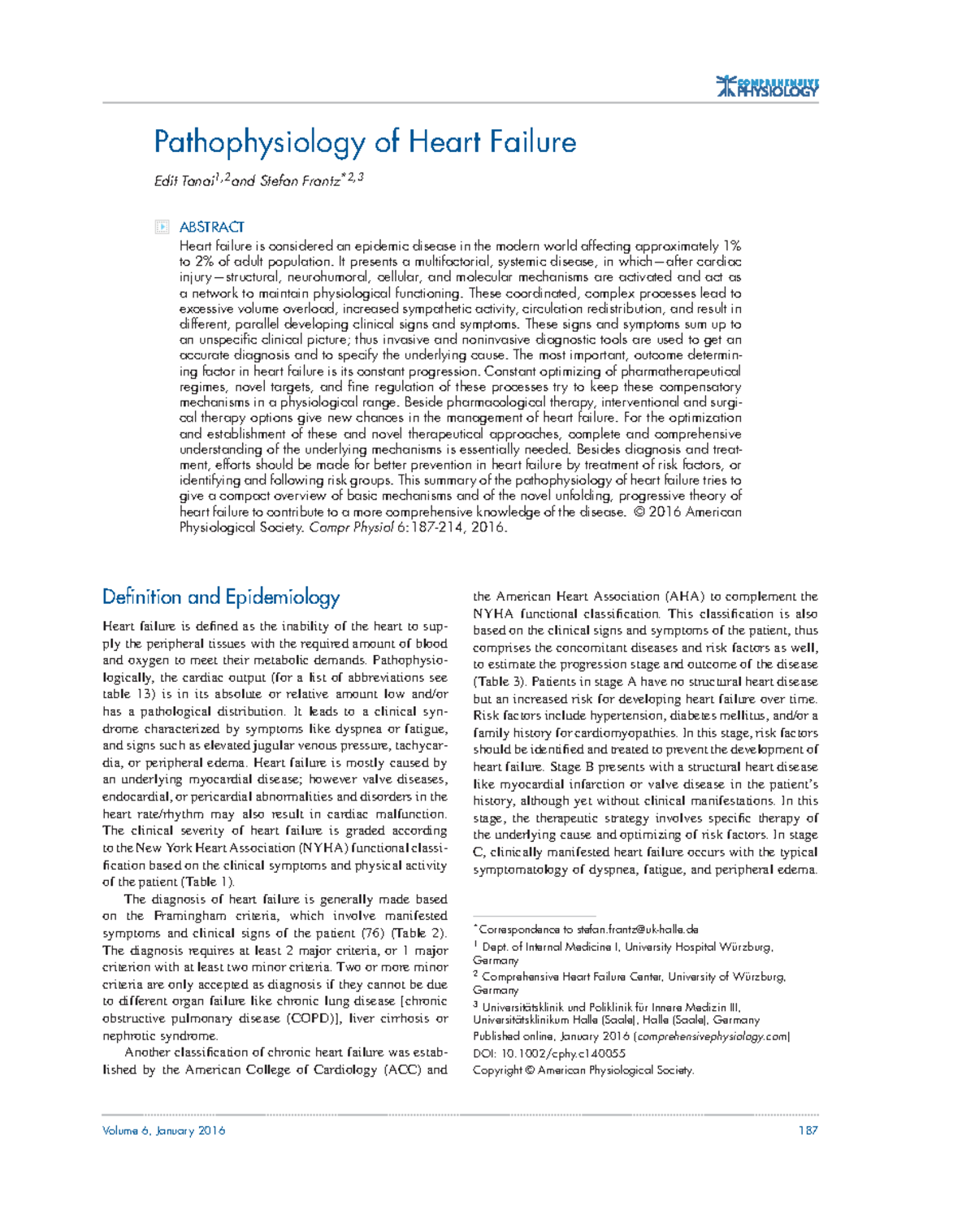 Tanai 2015 - Pathophysiology of Heart Failure Edit Tanai1,2 and Stefan ...