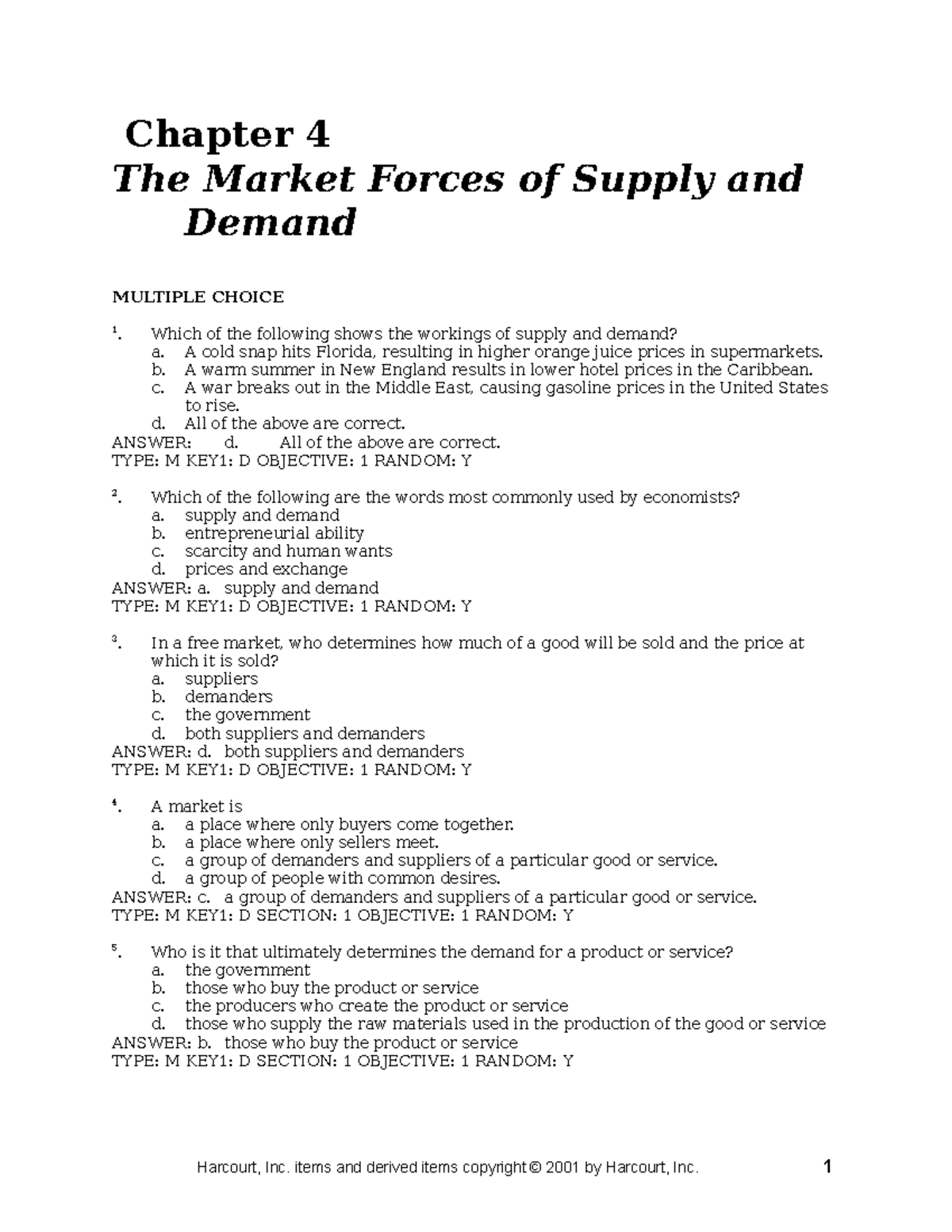 Chap04 - Midterm - Chapter 4 The Market Forces Of Supply And Demand ...