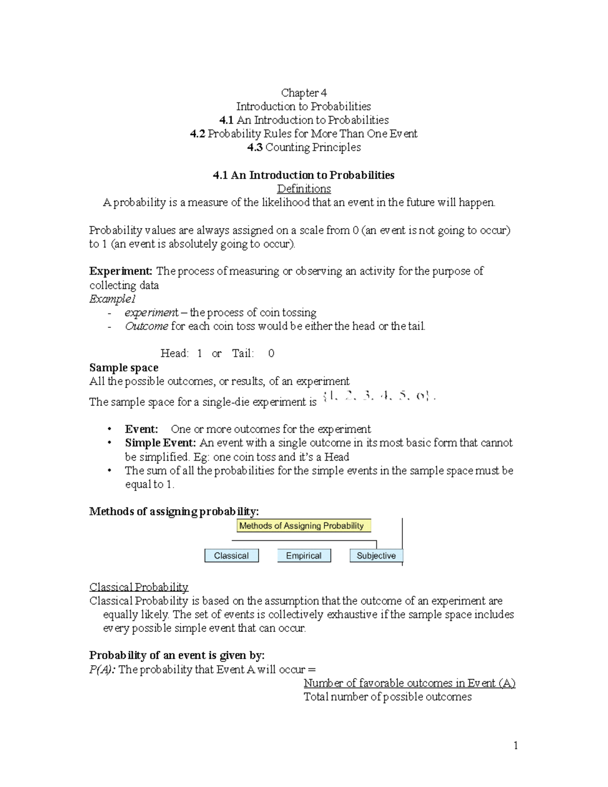 Chapter 4 - Chapter 4 Introduction To Probabilities 4 An Introduction ...