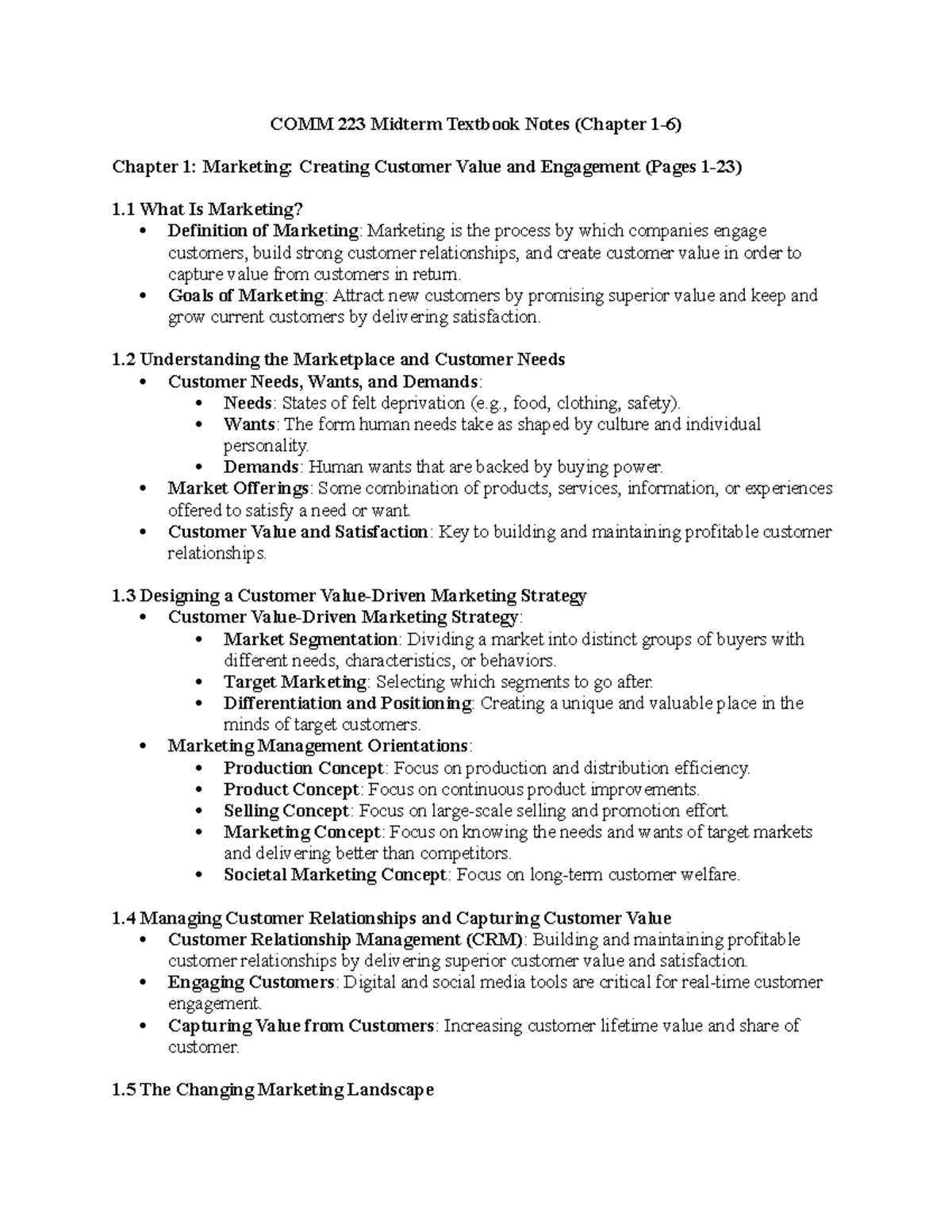 COMM 223 Midterm Textbook Notes - Goals of Marketing: Attract new ...
