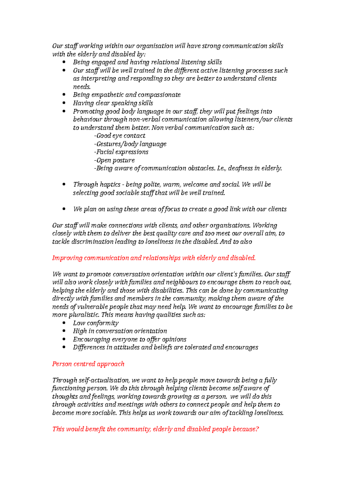 Communication notes - Our staff working within our organisation will ...