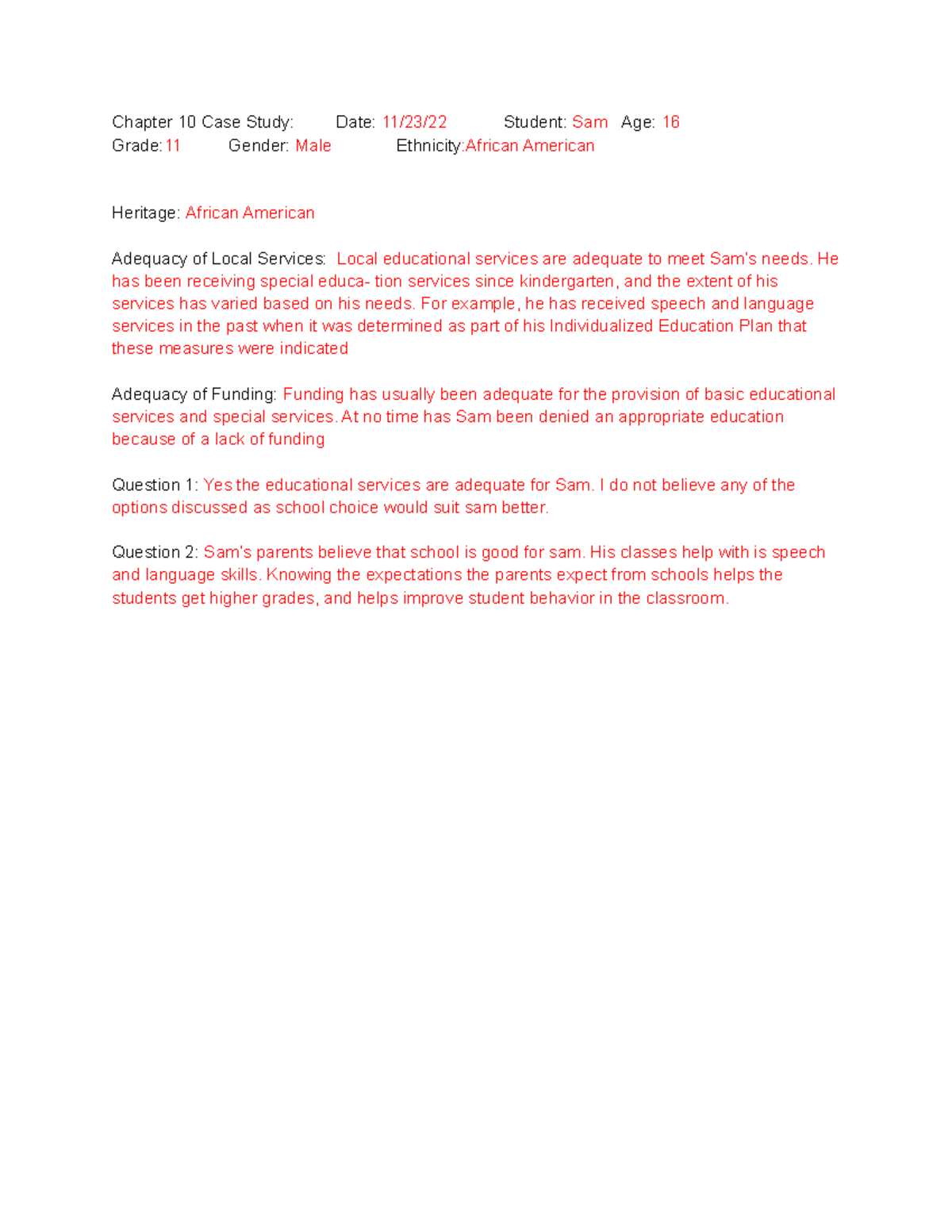 EDU 102 Chapter 1 case study - Chapter 10 Case Study: Date: 11/23/22 ...