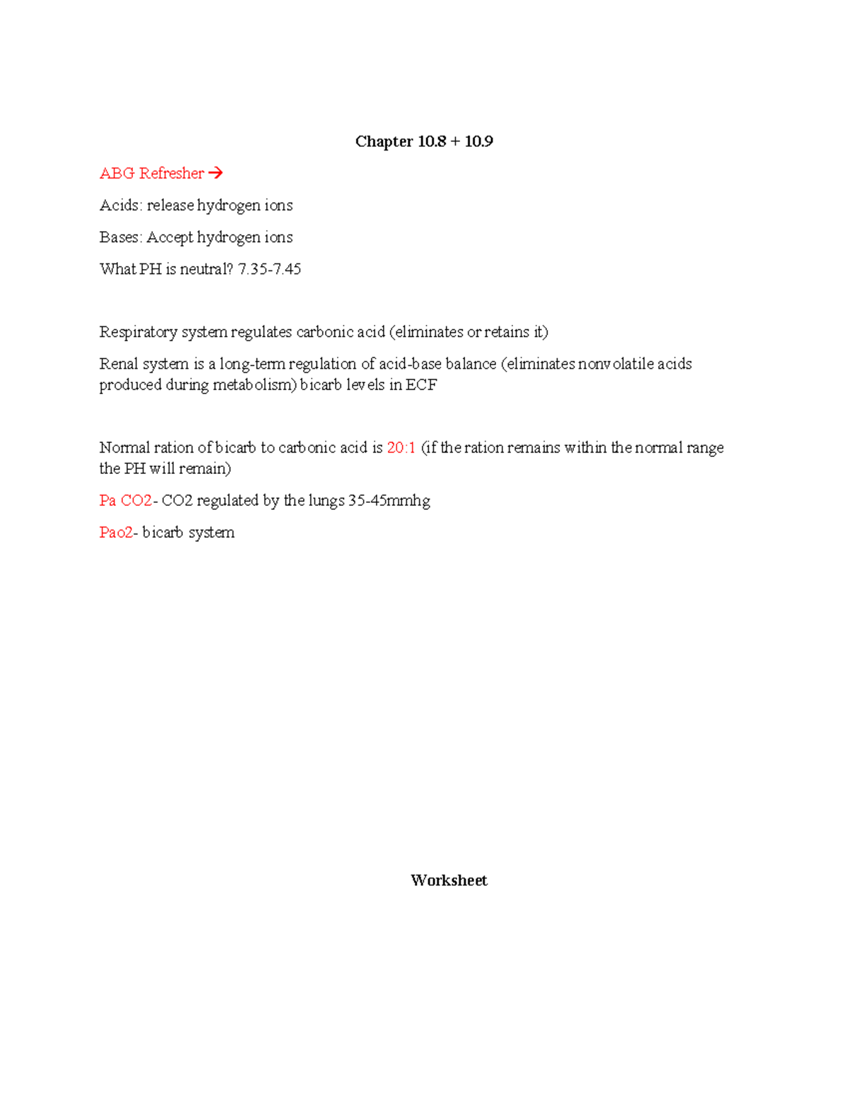 Adult health 2 respiratory - Chapter 10 + 10. ABG Refresher Acids ...
