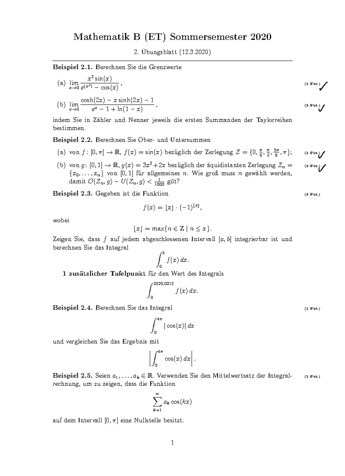 Ue2 - Ue2 - Mathematik B (ET) Sommersemester 2020 Übungsblatt (12.3 ...