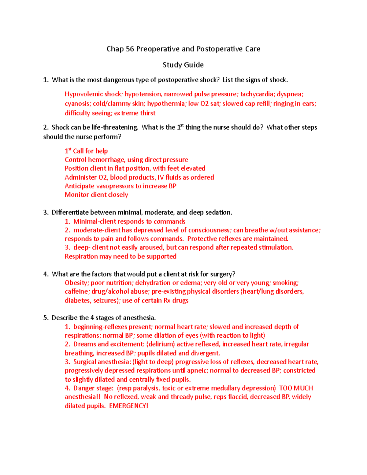 Chap 56-study Guide With Answers - Chap 56 Preoperative And ...