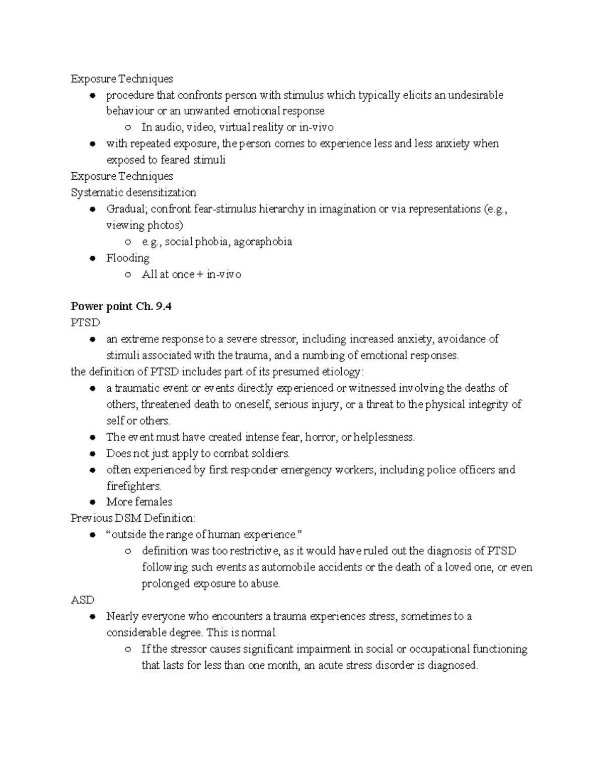 Psych abnormal notes -12 - Exposure Techniques procedure that confronts ...