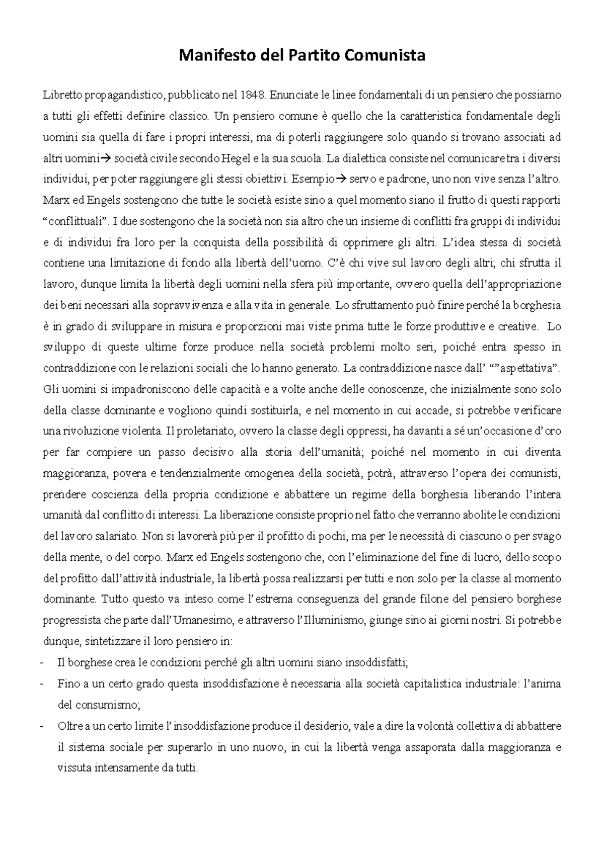 Manifesto del partito comunista Manifesto del Partito Comunista Libretto propagandistico