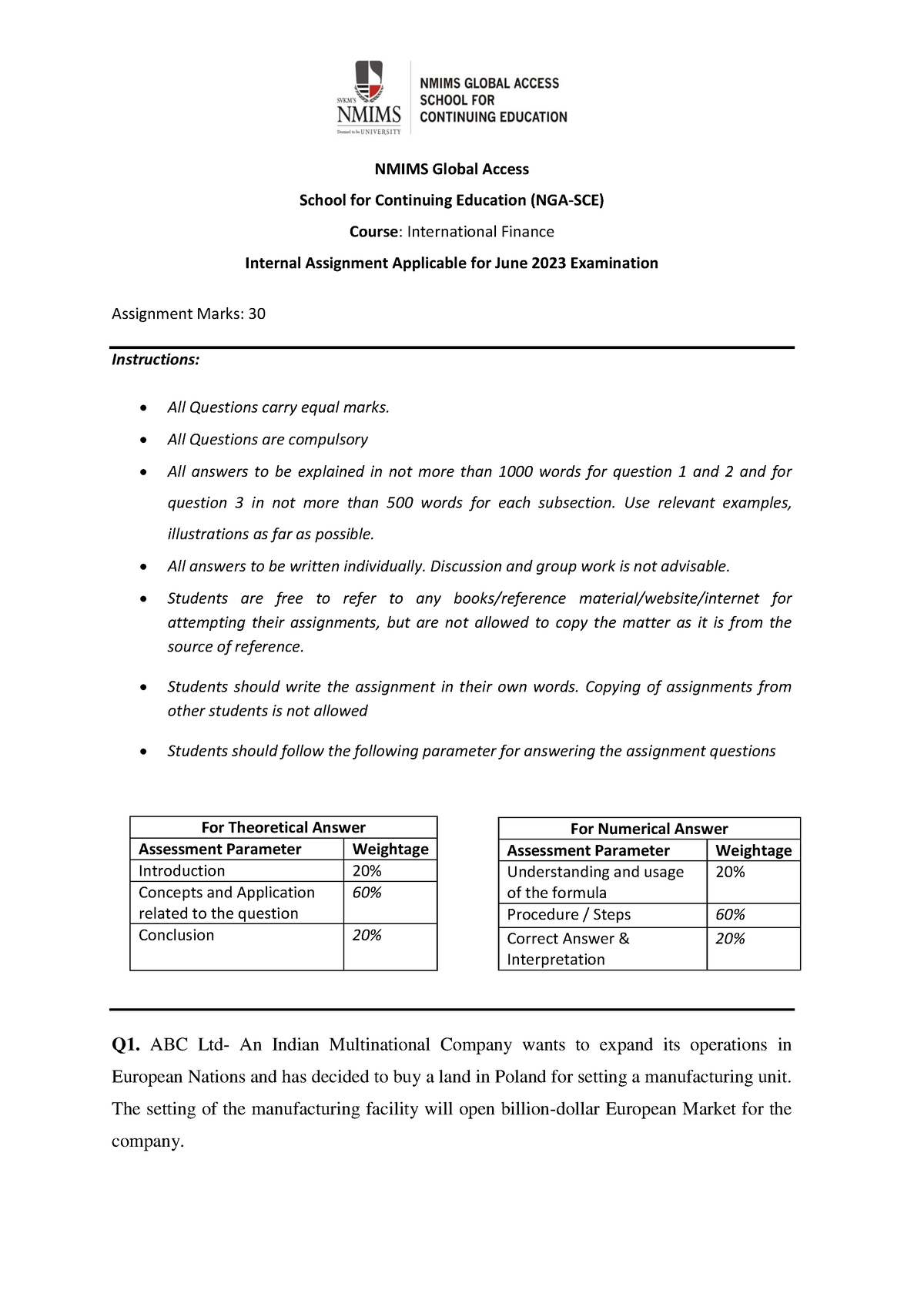 international finance assignment topics