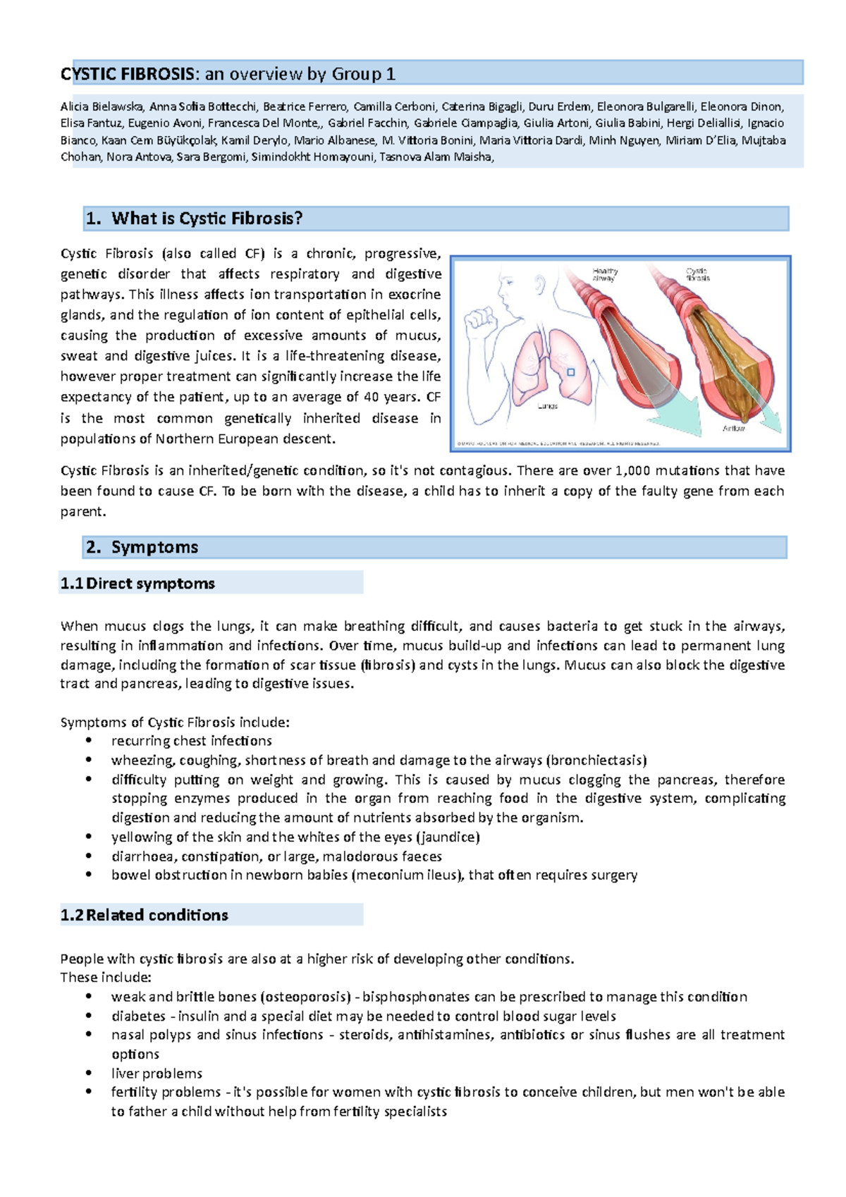 Copia di Cystic Fibrosis - CYSTIC FIBROSIS: an overview by Group 1 ...