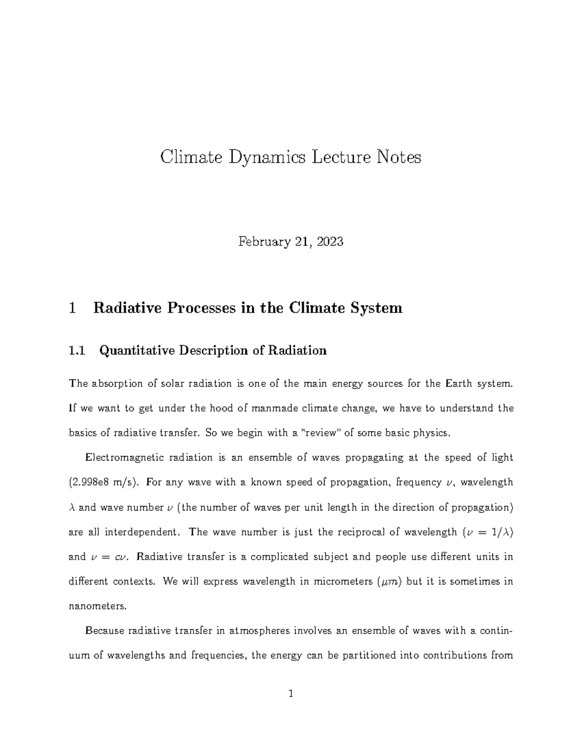 2 21 23 Climate Dynamics Lecture Notes Climate Dynamics Lecture