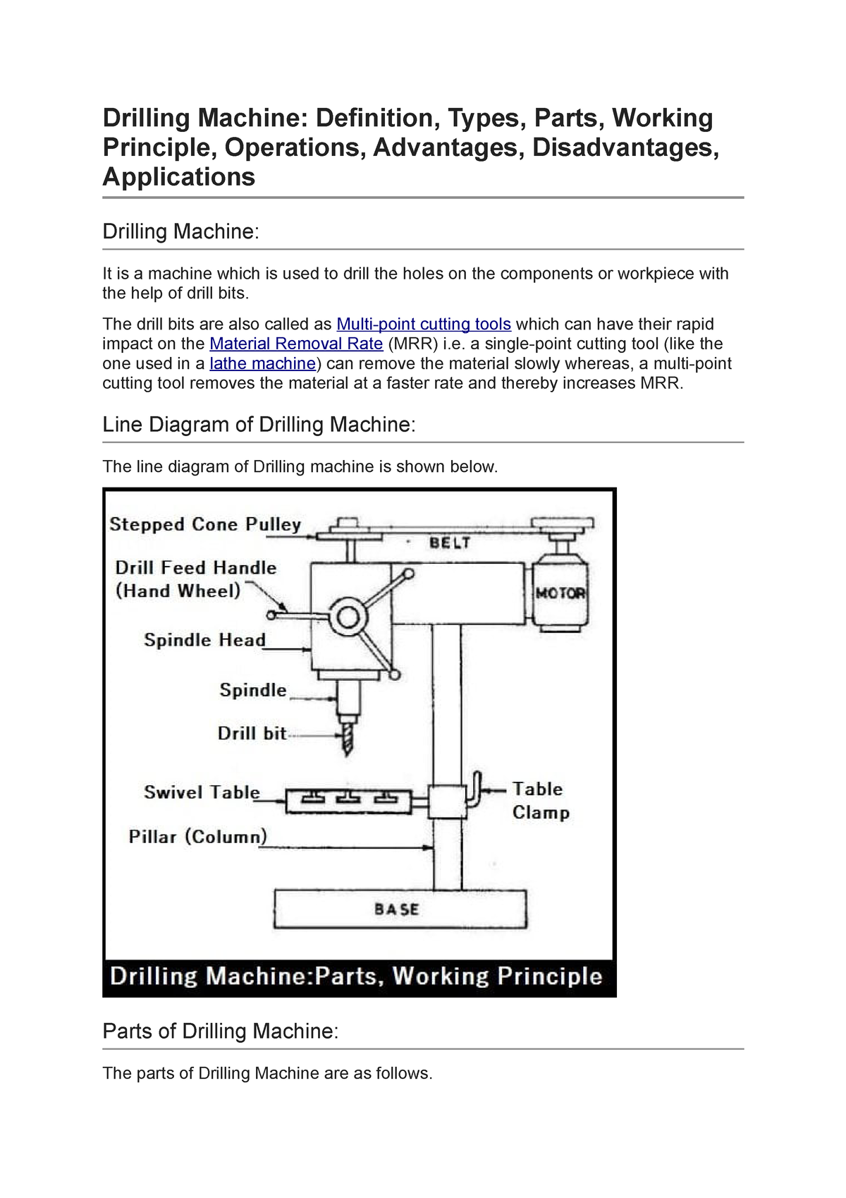 Sketch the block diagram of bench drilling machine showing its different  parts.