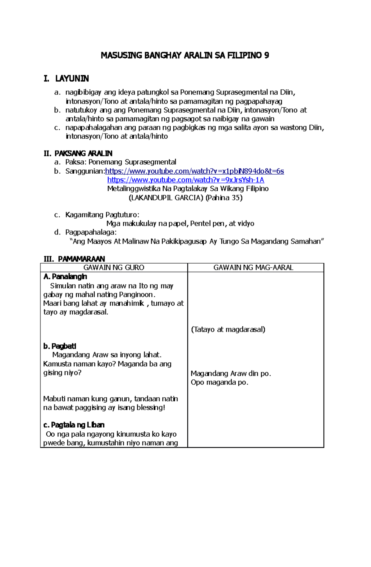 ELLA Lesson PLAN Final - Nice - MASUSING BANGHAY ARALIN SA FILIPINO 9 I ...