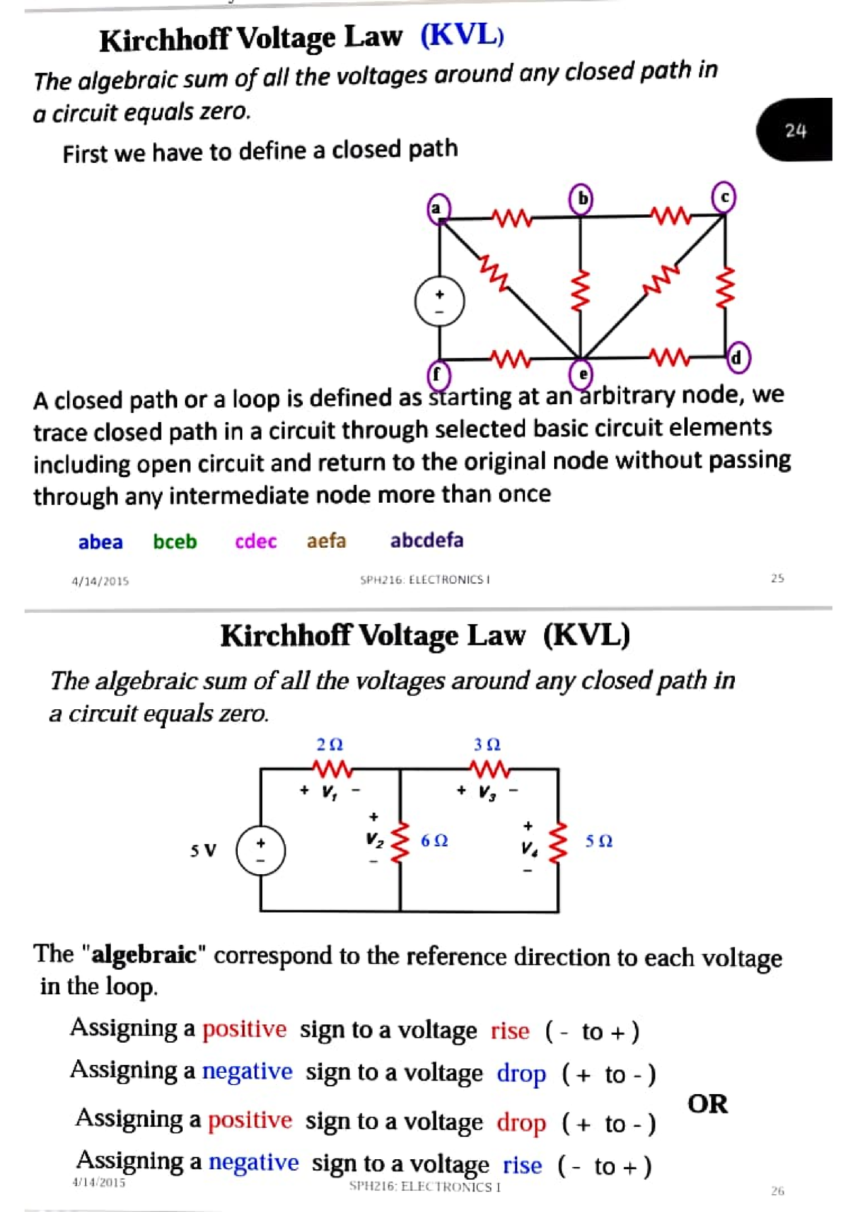 Kirchhoff Voltage Law Lecture Notes - ####### Kirchhoff Voltage Law ...