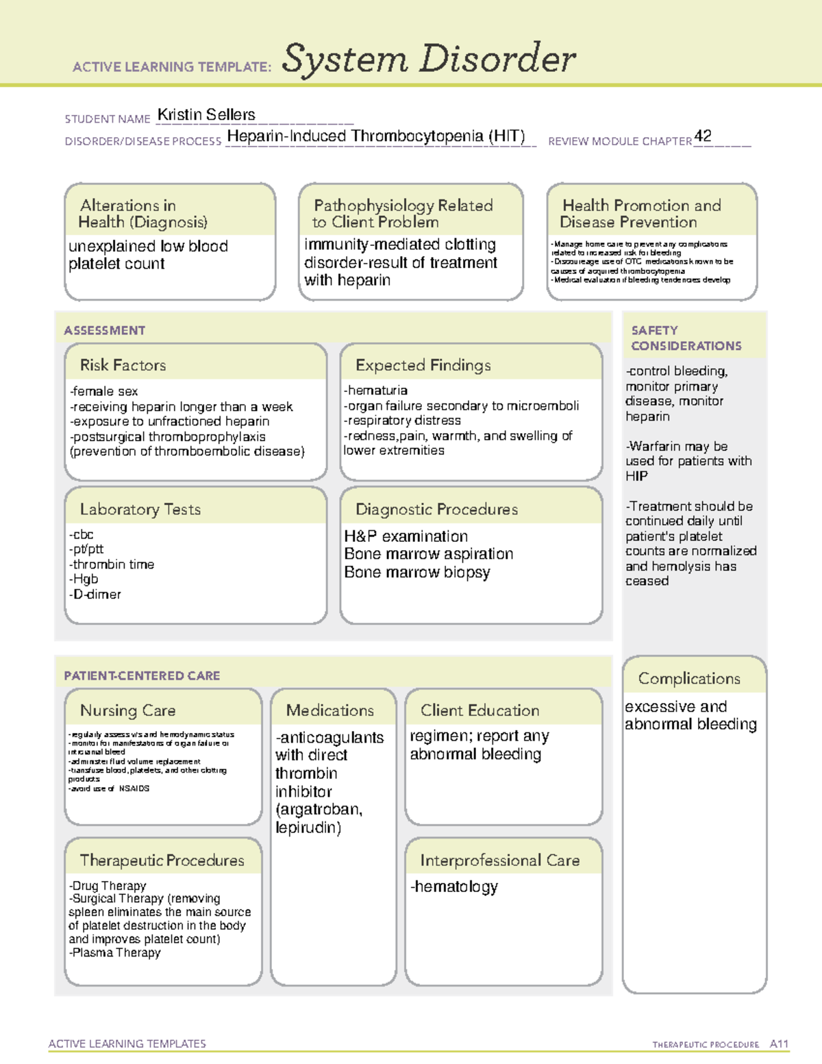 HIT System Disorder Sheet - ACTIVE LEARNING TEMPLATES THERAPEUTIC ...