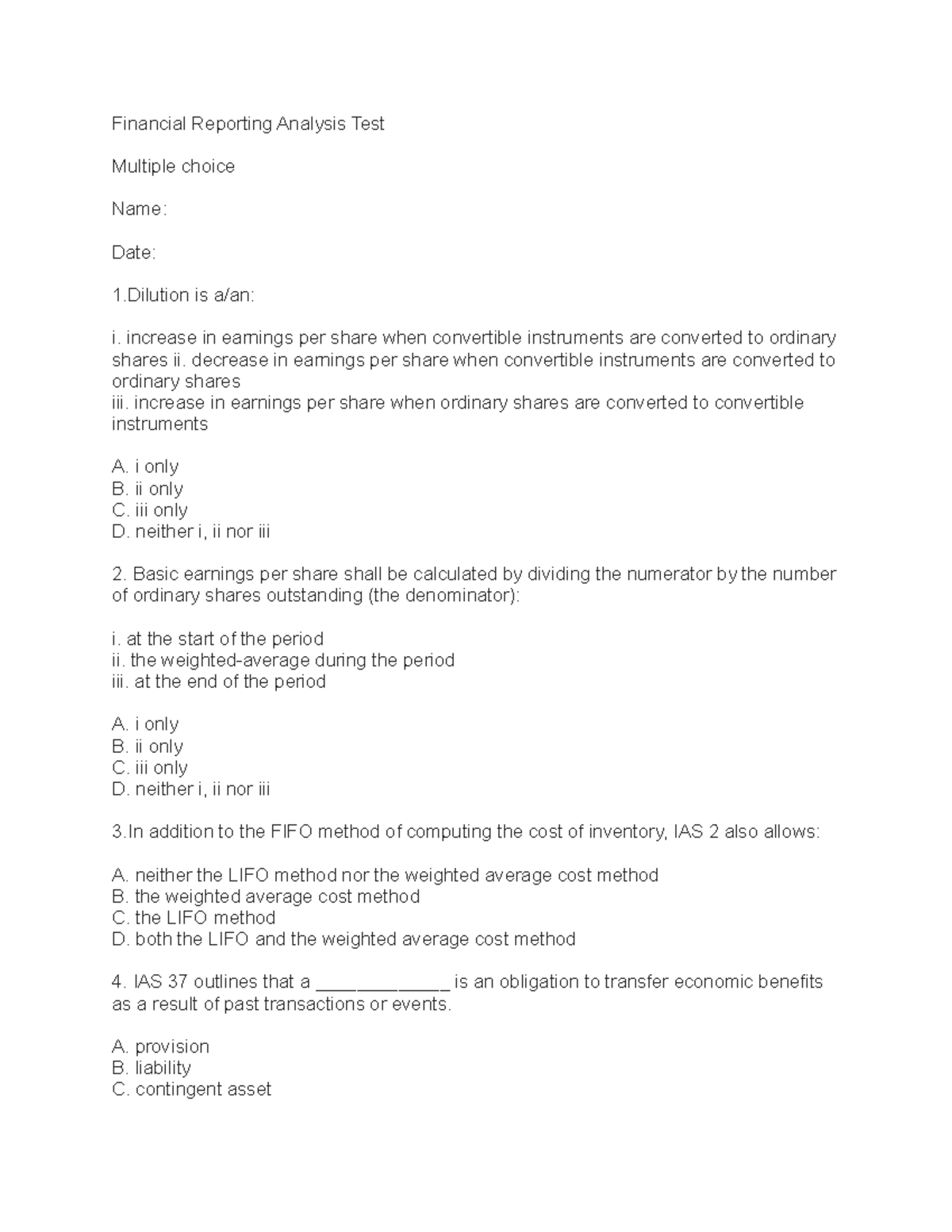 Test 13 September 2019, questions and answers - Financial Reporting ...