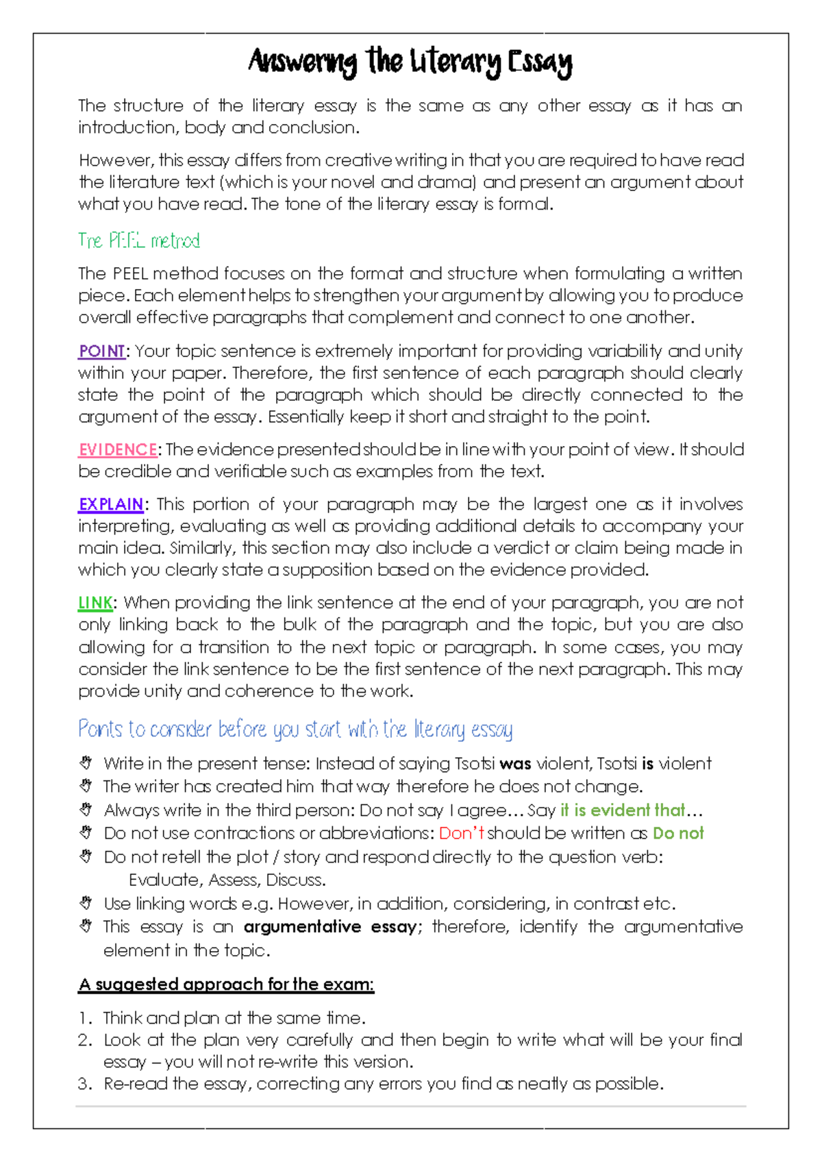 poetry essay peel method