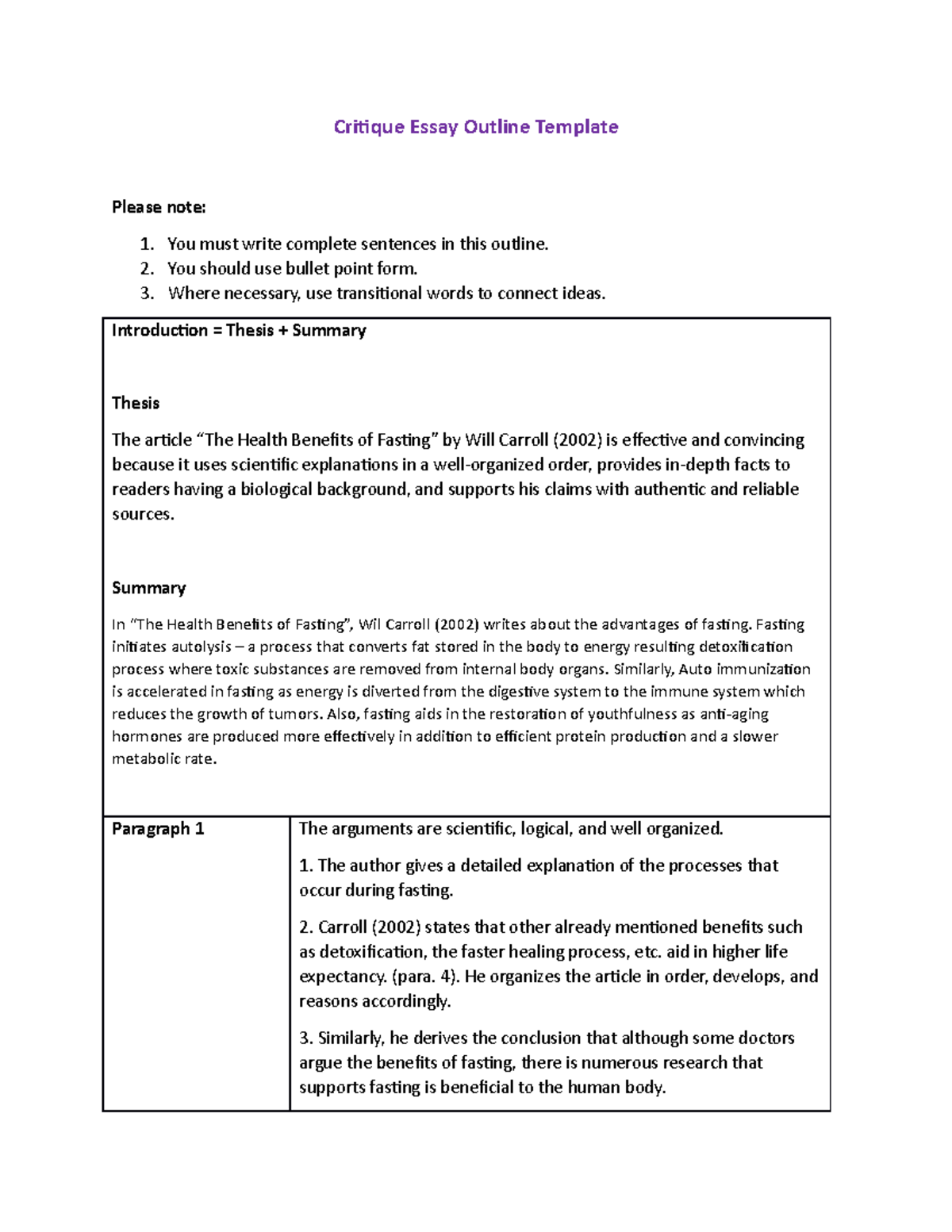 critique essay process assignment template