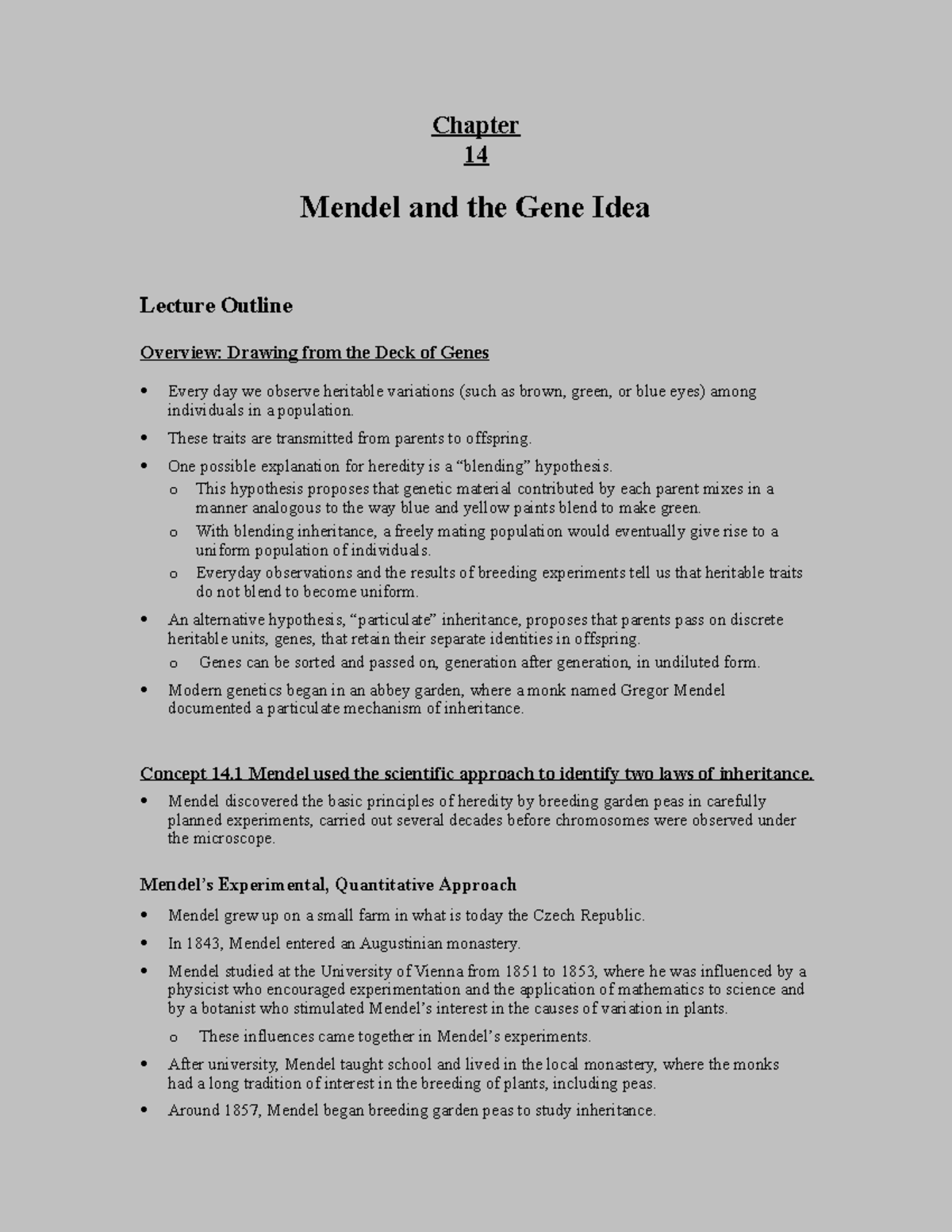 C14 Notes - Chapter 14 - Lecture Outline for Campbell/Reece Biology ...