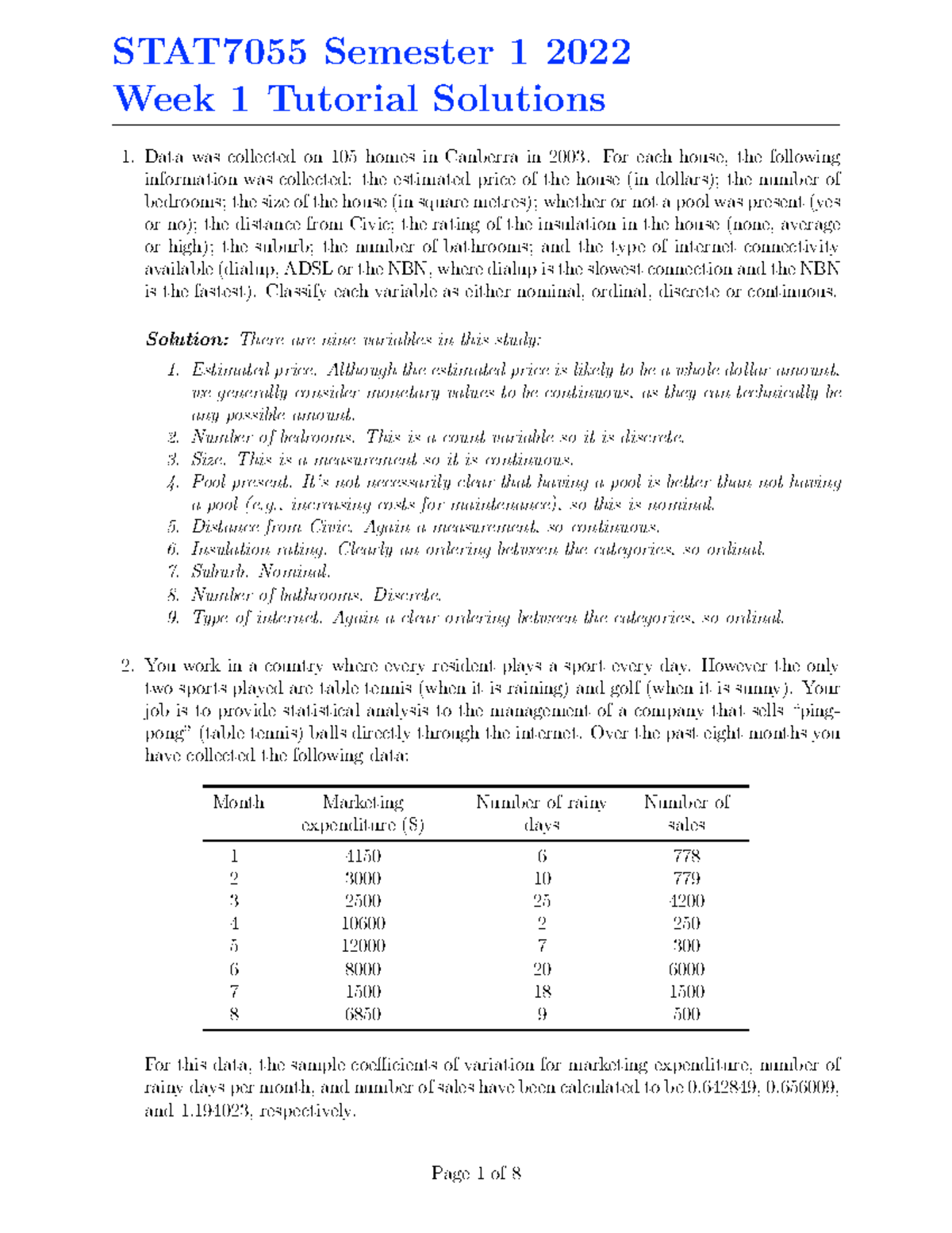 STAT7055 2022-S1 T01 Sol - STAT7055 Semester 1 2022 Week 1 Tutorial ...