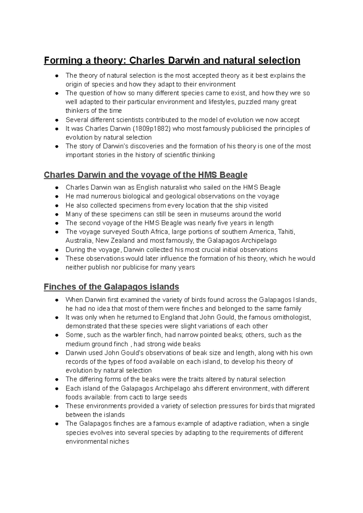 Mod 3 study notes starting T3 Wk 1 - Forming a theory: Charles Darwin ...