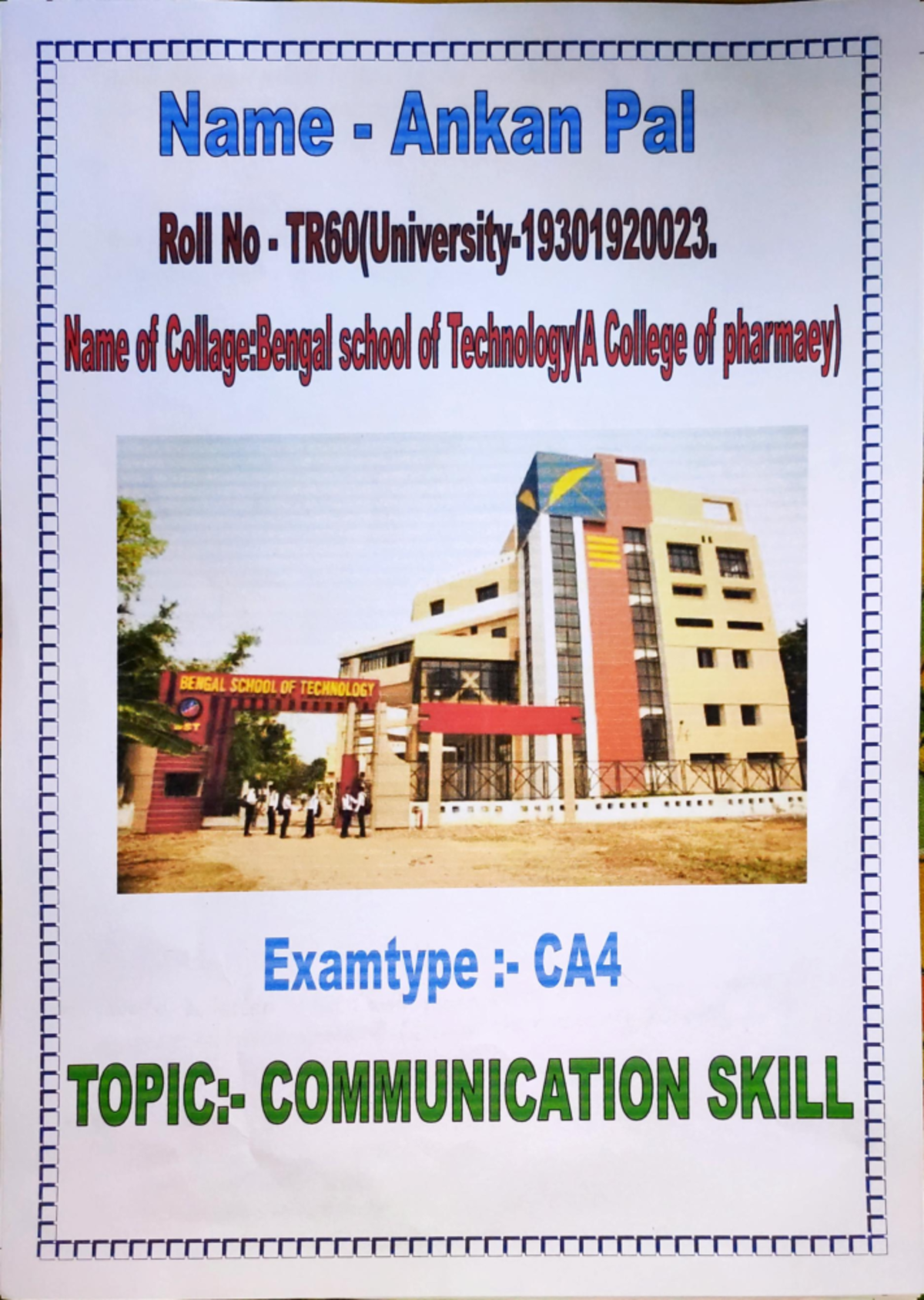 Ankan Pal B-pharn 1st year, communication skill - Epidemiology and ...