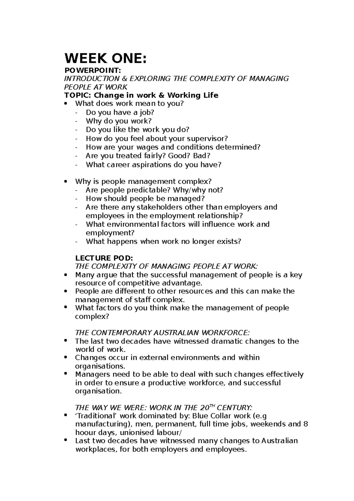 WEEK ONE - week 1 lecture notes - WEEK ONE: POWERPOINT: INTRODUCTION ...