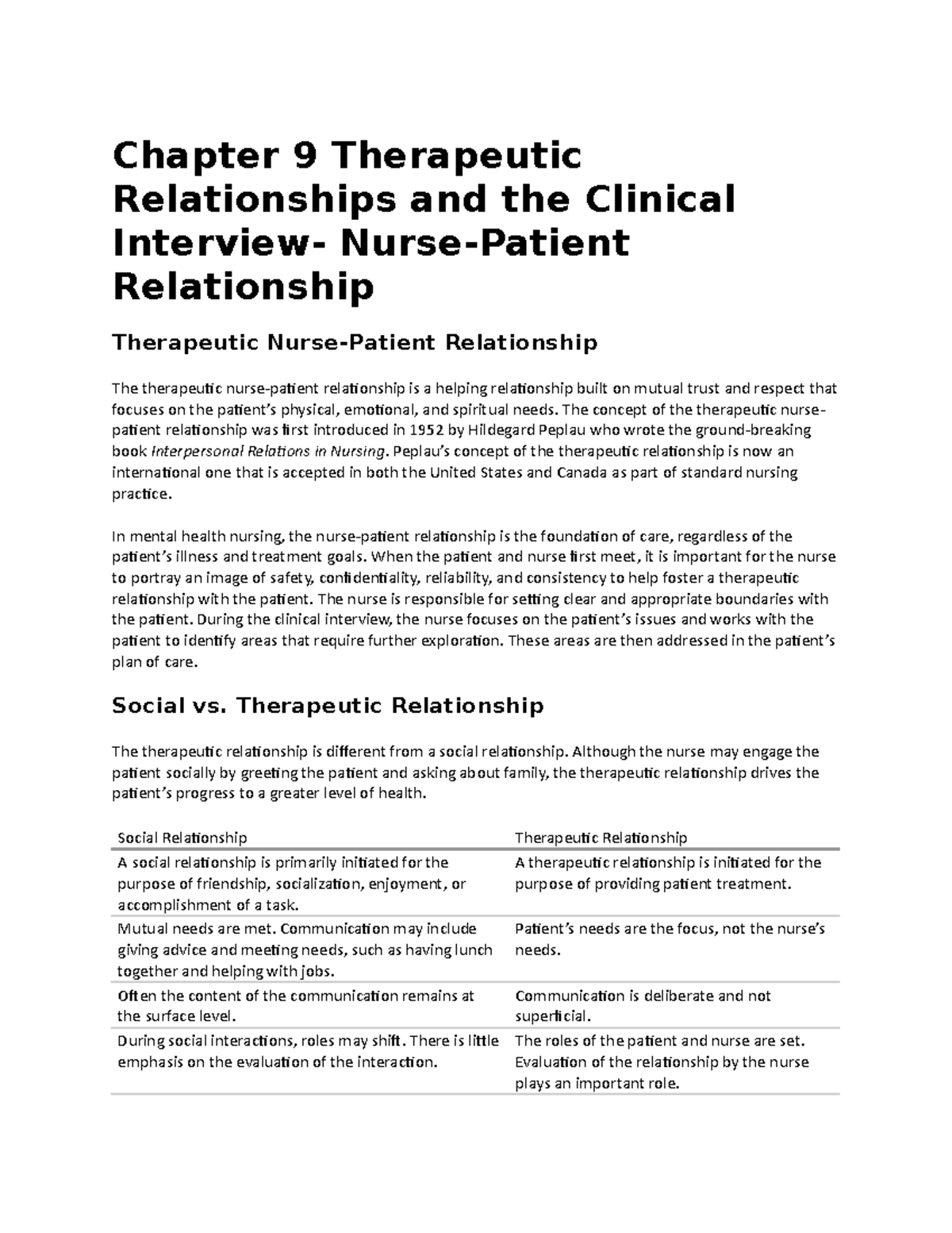 therapeutic relationship essay