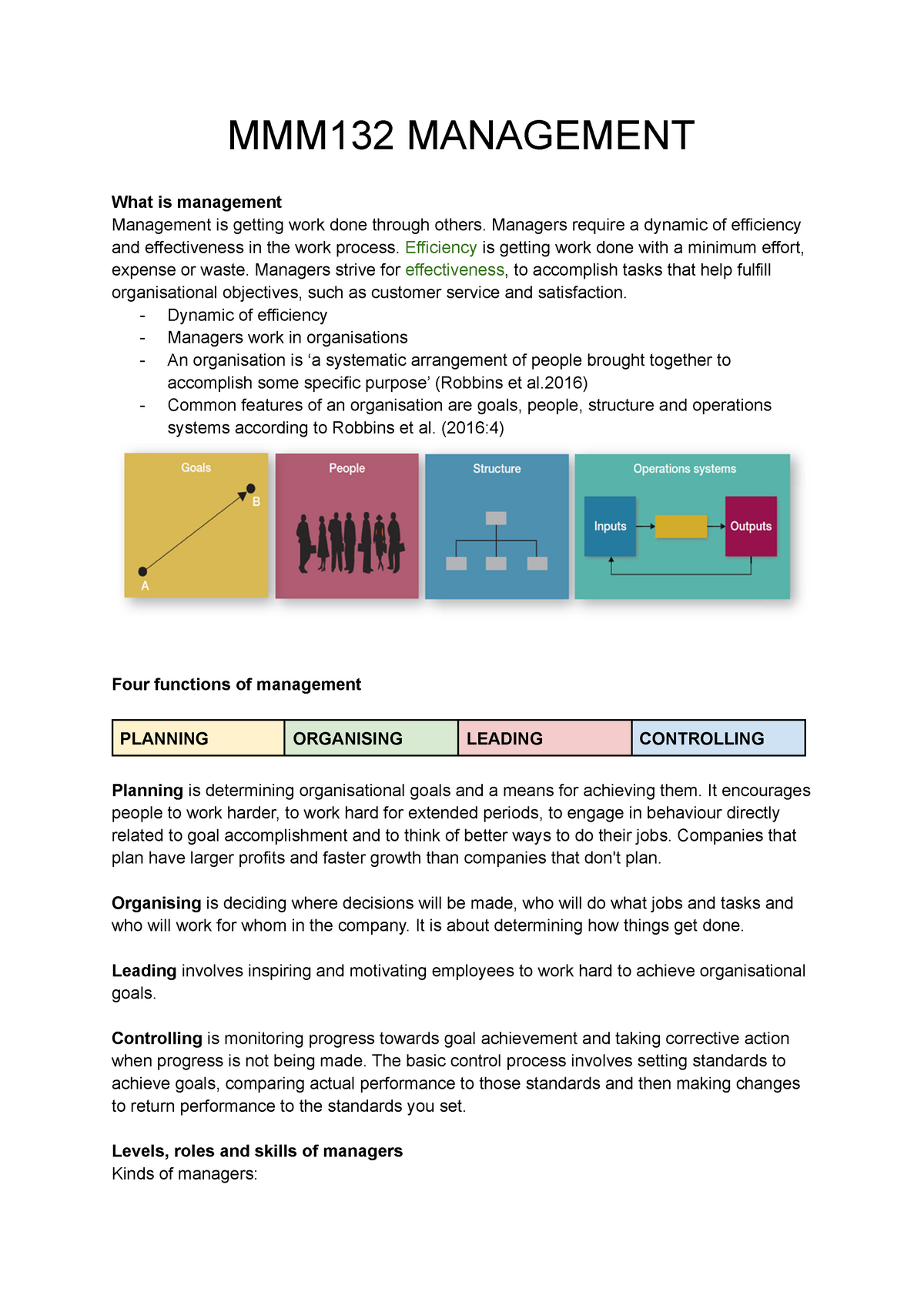 MMM132 Lecture Notes Management - MMM132 MANAGEMENT What Is Management ...