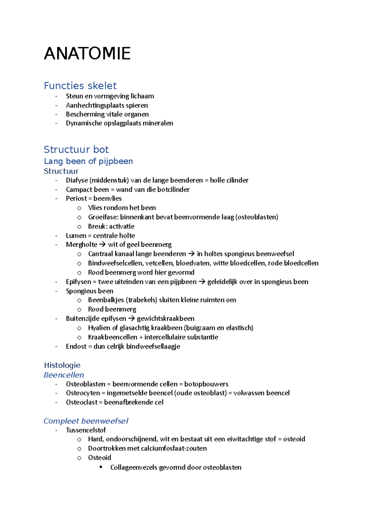 Anatomie - functies skelet - structuur bot - Anatomie en Fysiologie ...