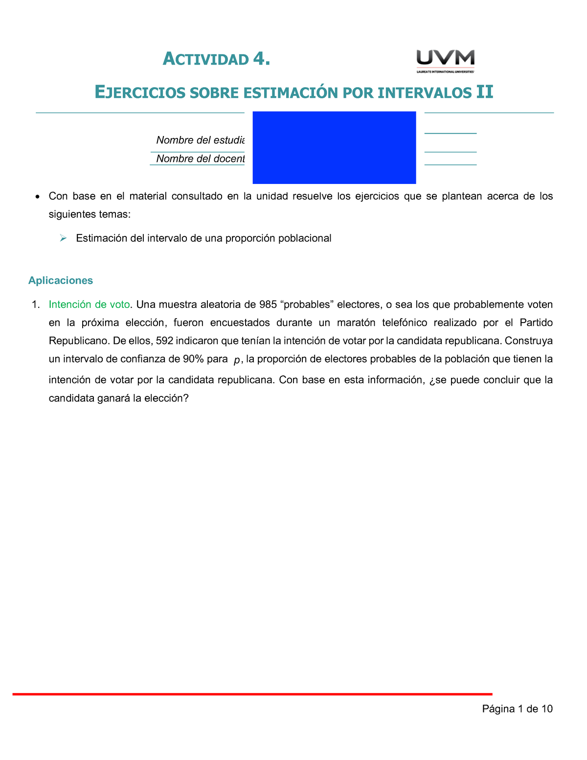 A4 EYFV - ACTIVIDAD 4. EJERCICIOS SOBRE ESTIMACIÓN POR INTERVALOS II ...