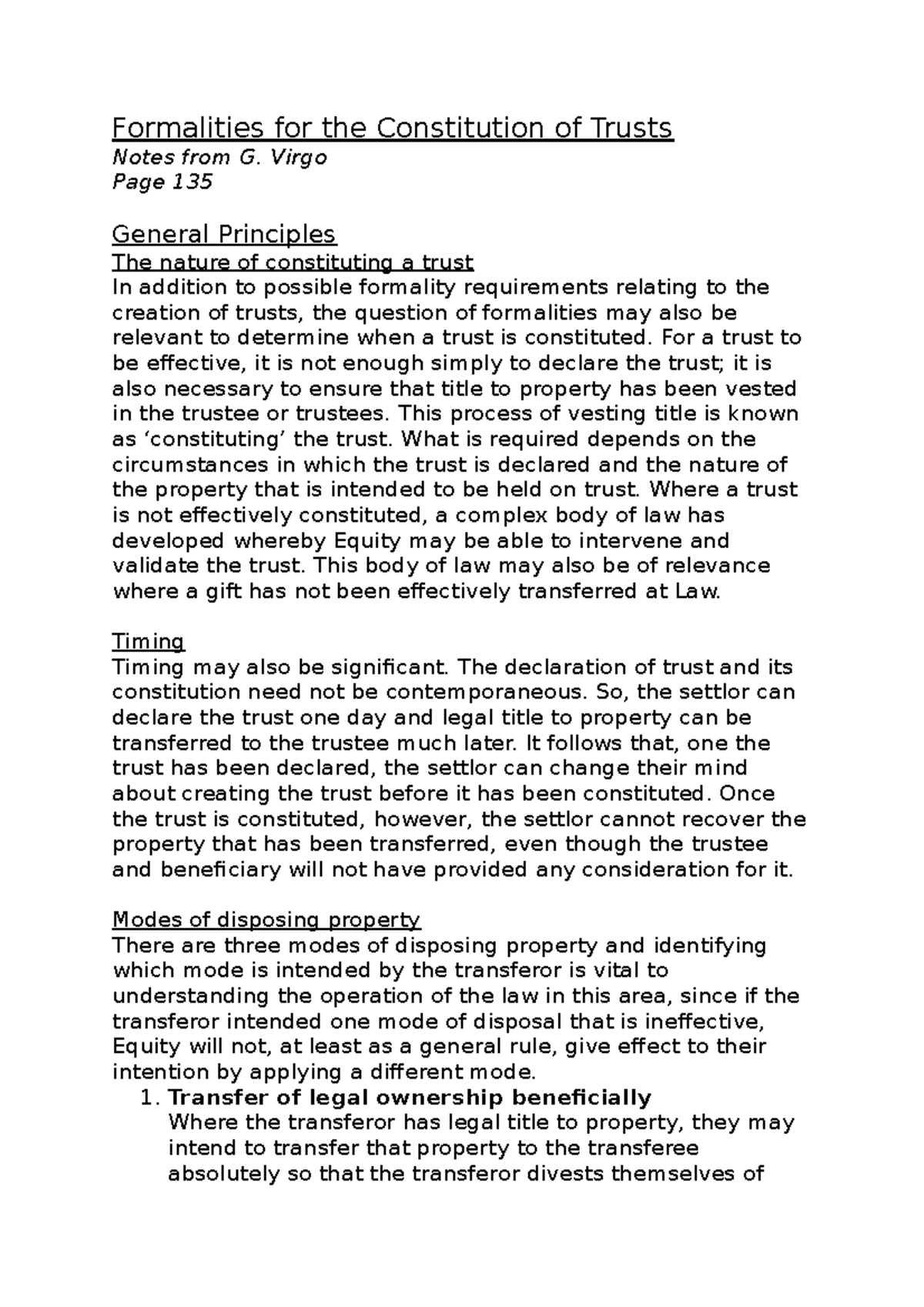Formalities for Constitution of Trusts - Studocu