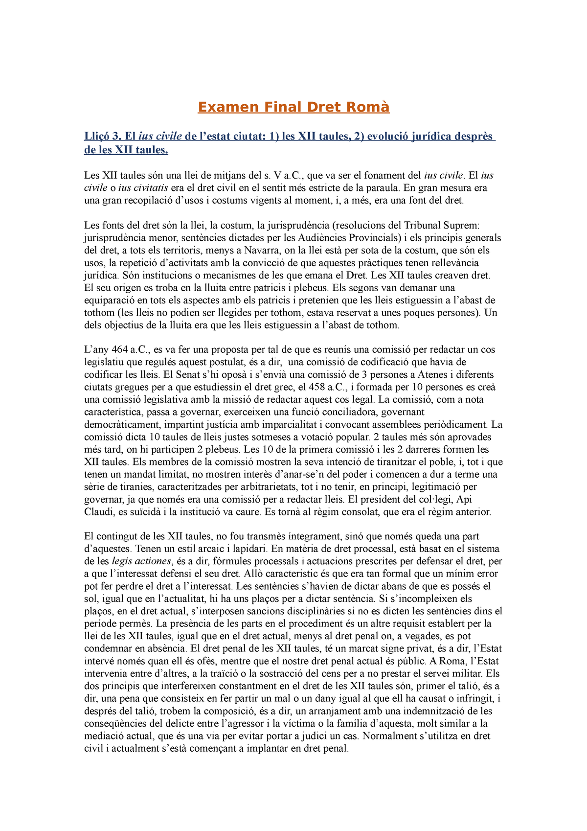 Examen Final Dret Romà Dret Romà 2021 2022 Udg Facultat De Dret Examen Final Dret Romà 3876