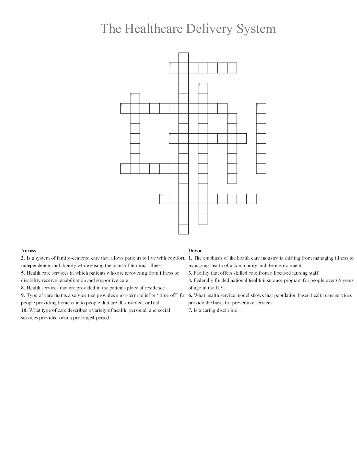 The Healthcare Delivery System Crossword Puzzle NUR 201 Studocu