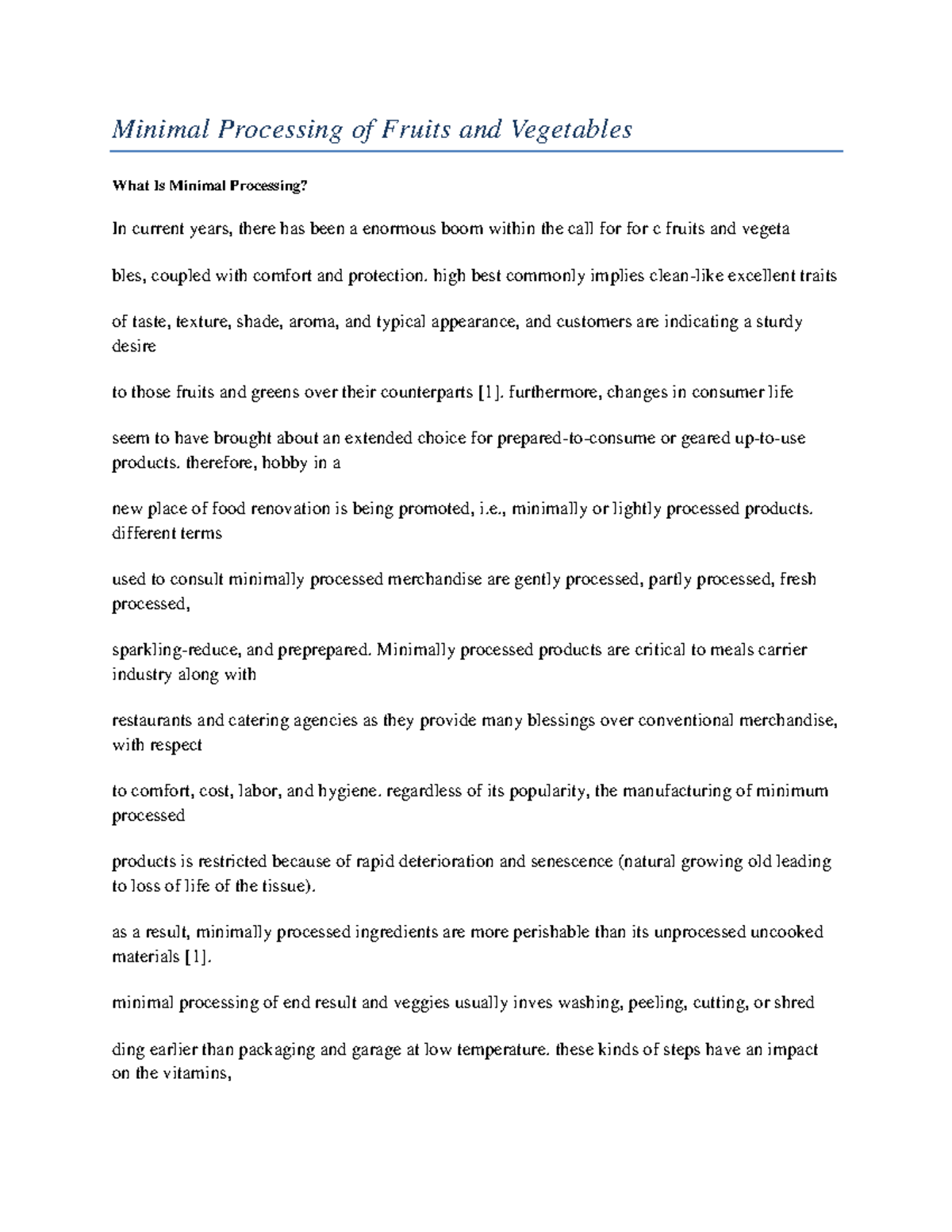 Minimal Processing of Fruits and Vegetables high best commonly